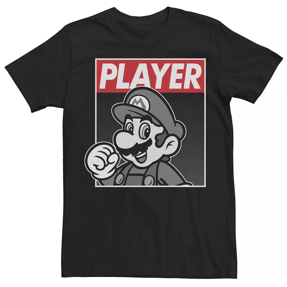 Men's Nintendo Super Mario Player Bold Red Poster Tee, Size: 3XL, Black Product Image