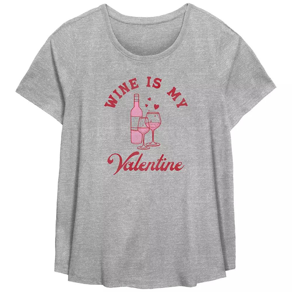 Plus Size Wine Is My Valentine Graphic Tee, Women's, Size: 3XL, Grey Gray Product Image