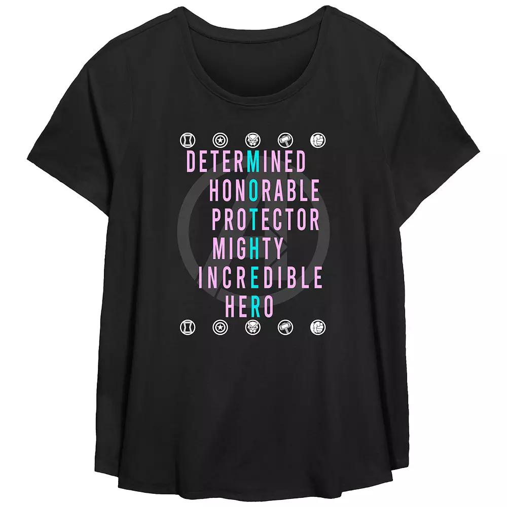 Plus Size Avenger Mom Qualities Scoop Hem Flowy Graphic Tee, Women's, Size: 1XL, Black Product Image