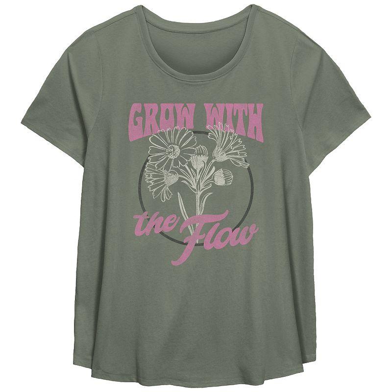 Plus Size Fifth Sun "Grow With The Flow" Scoop Neck Graphic Tee, Girl's, Size: 1XL, Green Product Image
