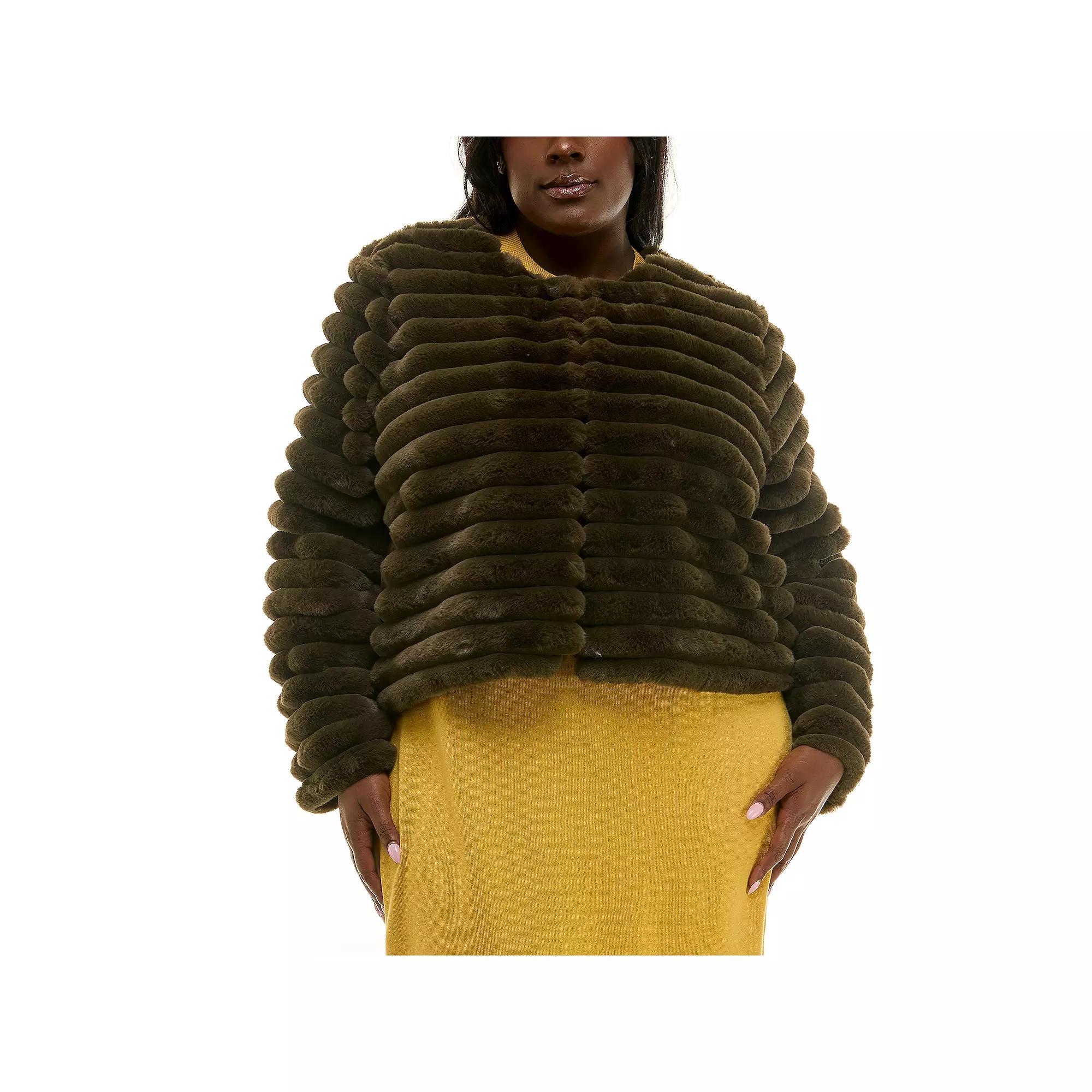 Plus Size Nina Leonard Long Sleeve Faux Fur Bolero, Women's, Size: 3XL, Red Product Image