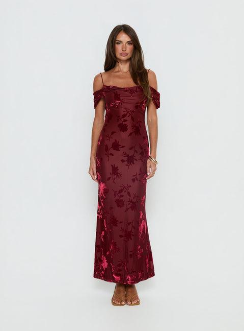 Green Gables Burnout Maxi Dress Burgundy Product Image