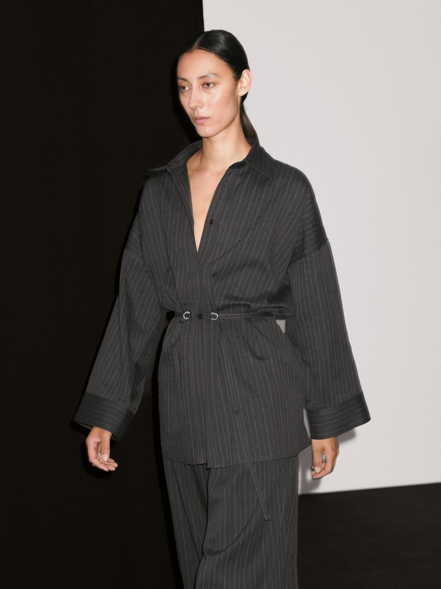 Striped overshirt with buckles Product Image