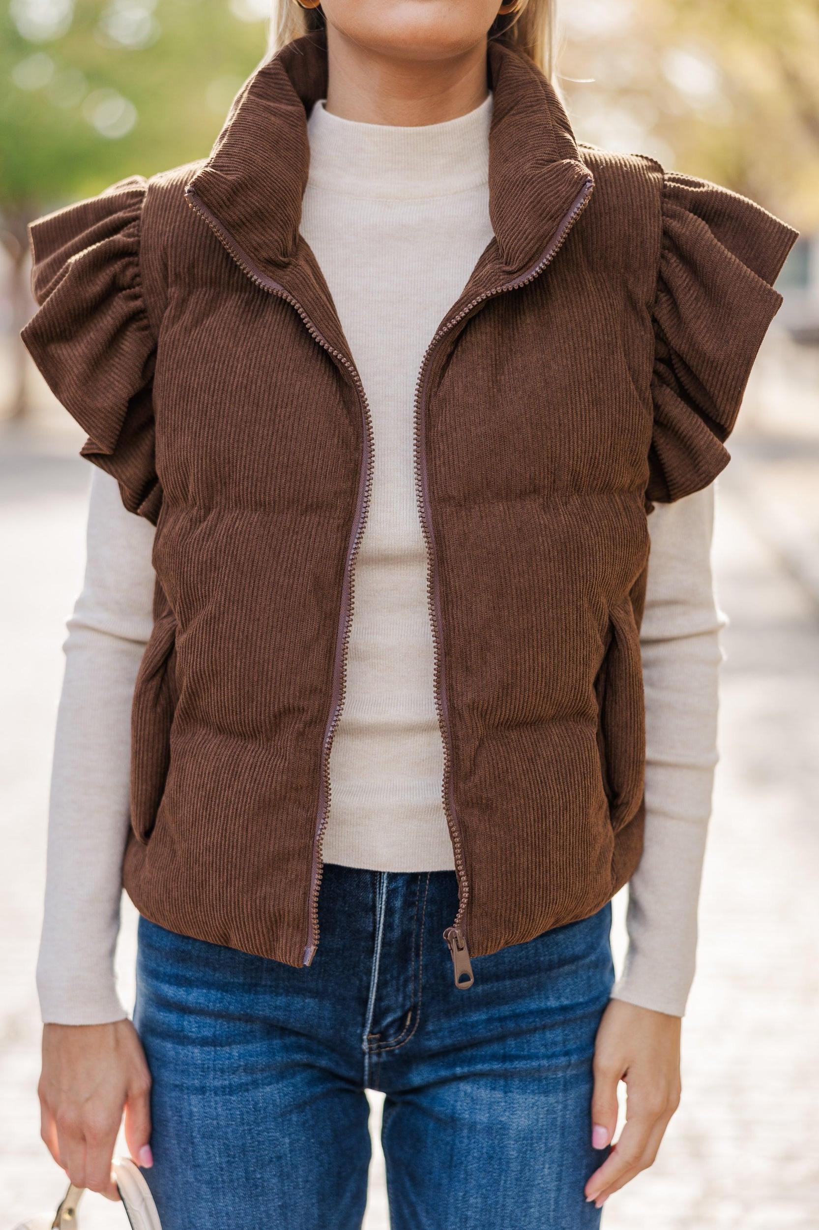 Build You Up Brown Corduroy Vest Female Product Image