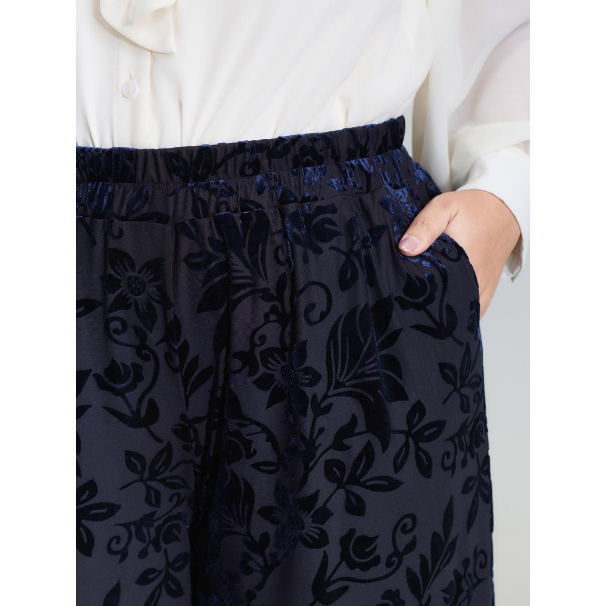 Plus Size Elastic Flocked Stretchy Waist Sheer Pants Women Indigo Timeless Loose Mid Rise Elegant Pants BloomChic 10/M Product Image