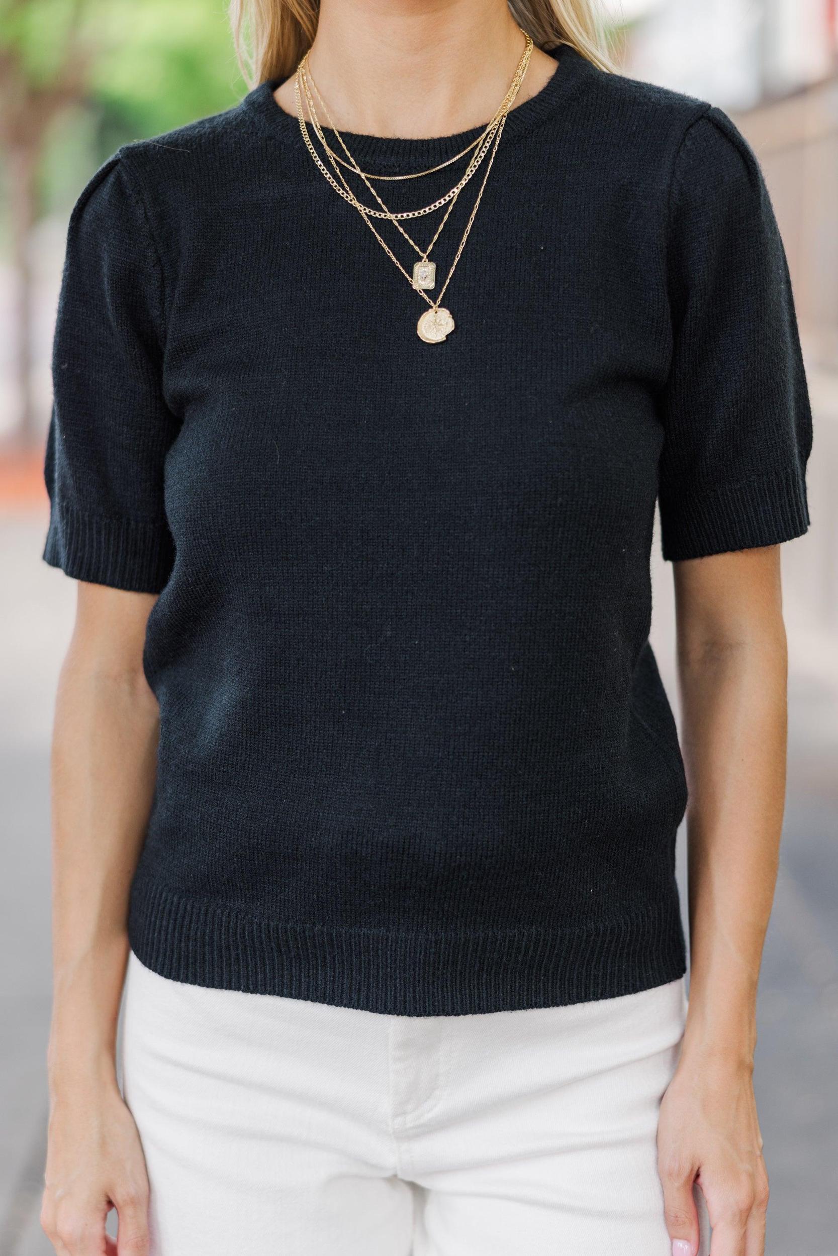 Crowd Pleaser Black Short Sleeve Sweater Female Product Image