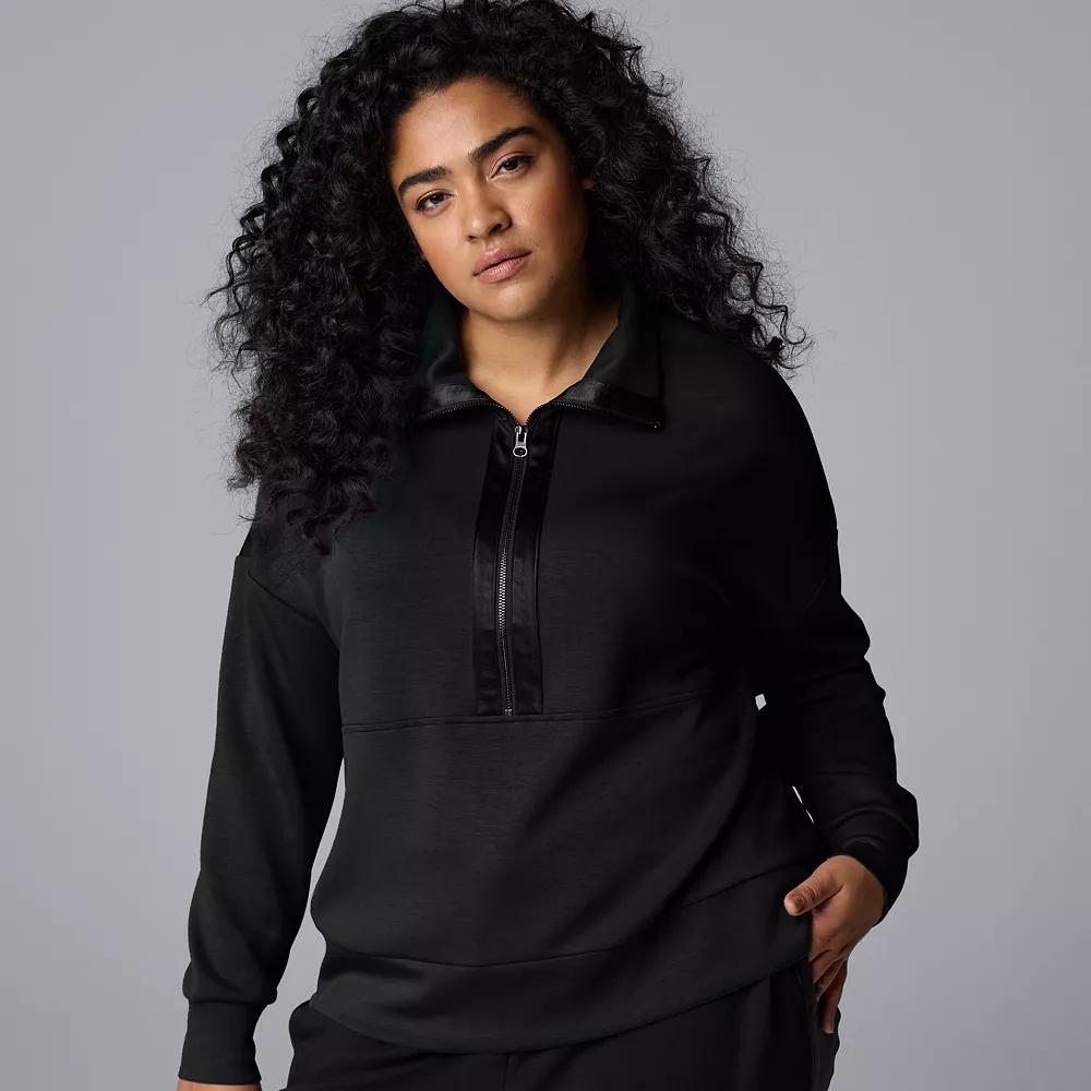 Plus Sized Simply Vera Vera Wang Satin Trim Scuba Half-Zip, Women's, Size: 2XL, Black Product Image