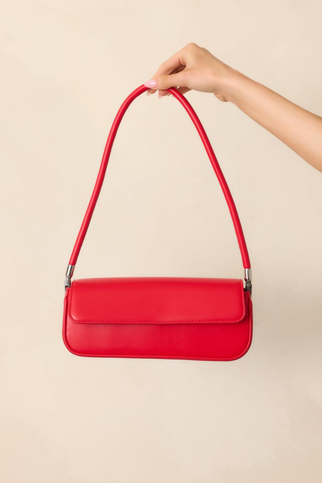 New York Nights Red Faux Leather Baguette Handbag Product Image