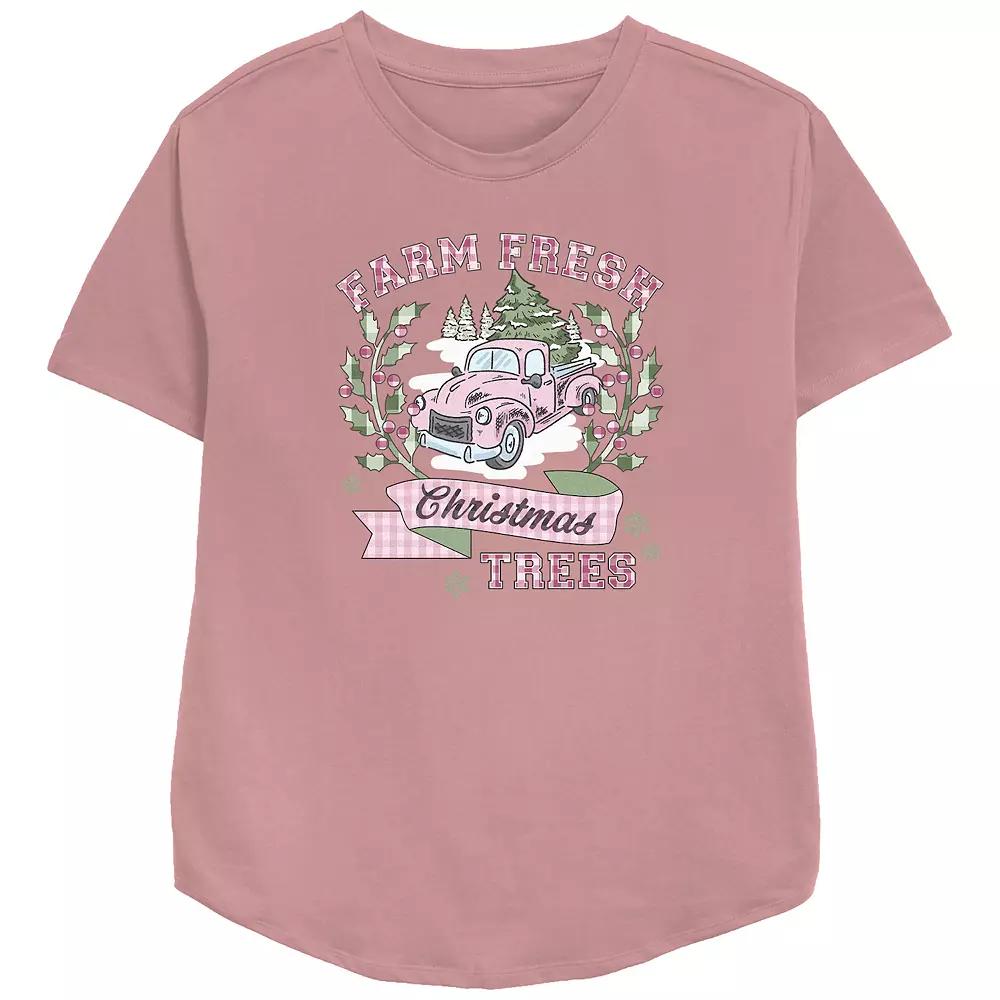 Women's Farm Fresh Christmas Trees Relaxed Fit Graphic Tee, Size: Small, Pink Product Image
