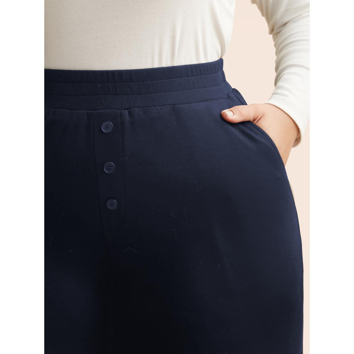 Plus Size Supersoft Wide-Leg Pants Women Indigo Casual Wide Leg Mid Rise Everyday Pants BloomChic 28/5X Product Image