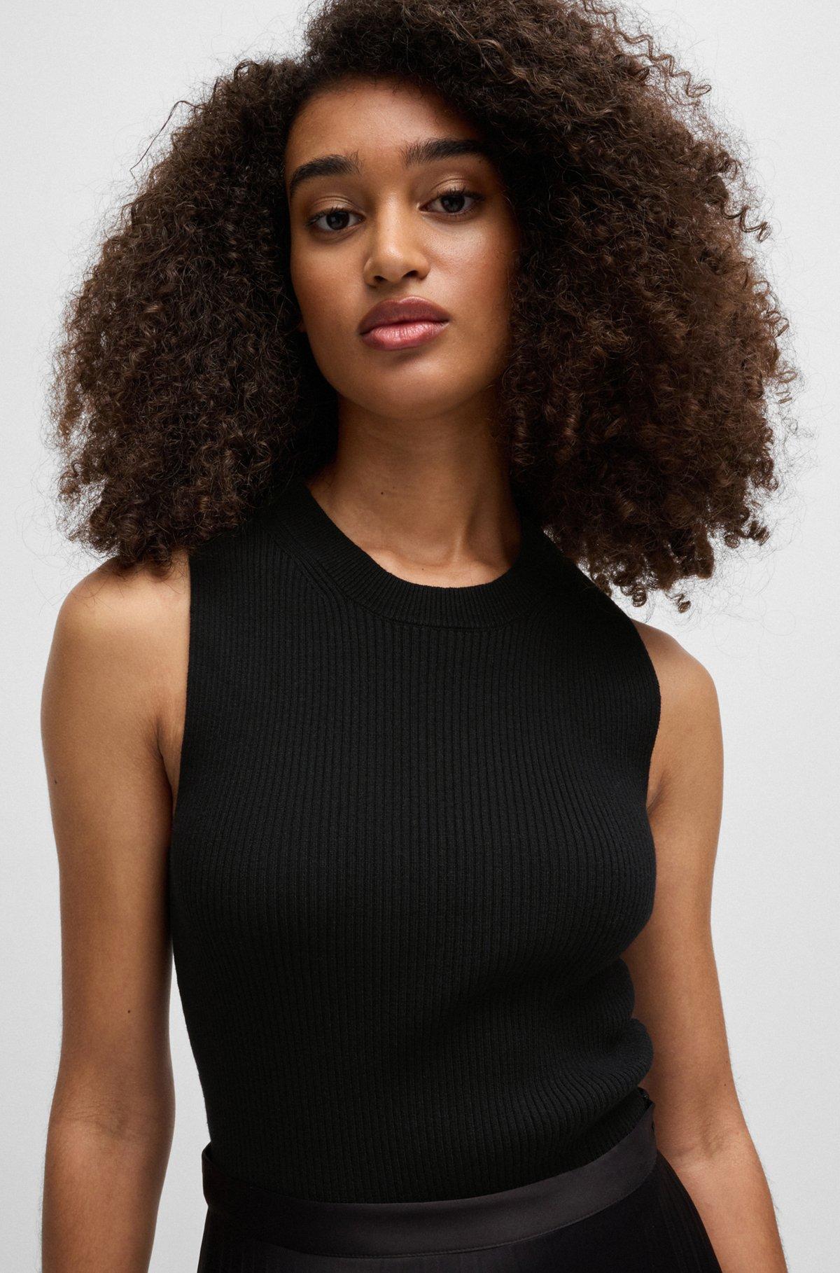 BOSS - Slim-fit sleeveless top in ribbed stretch fabric - Black Product Image