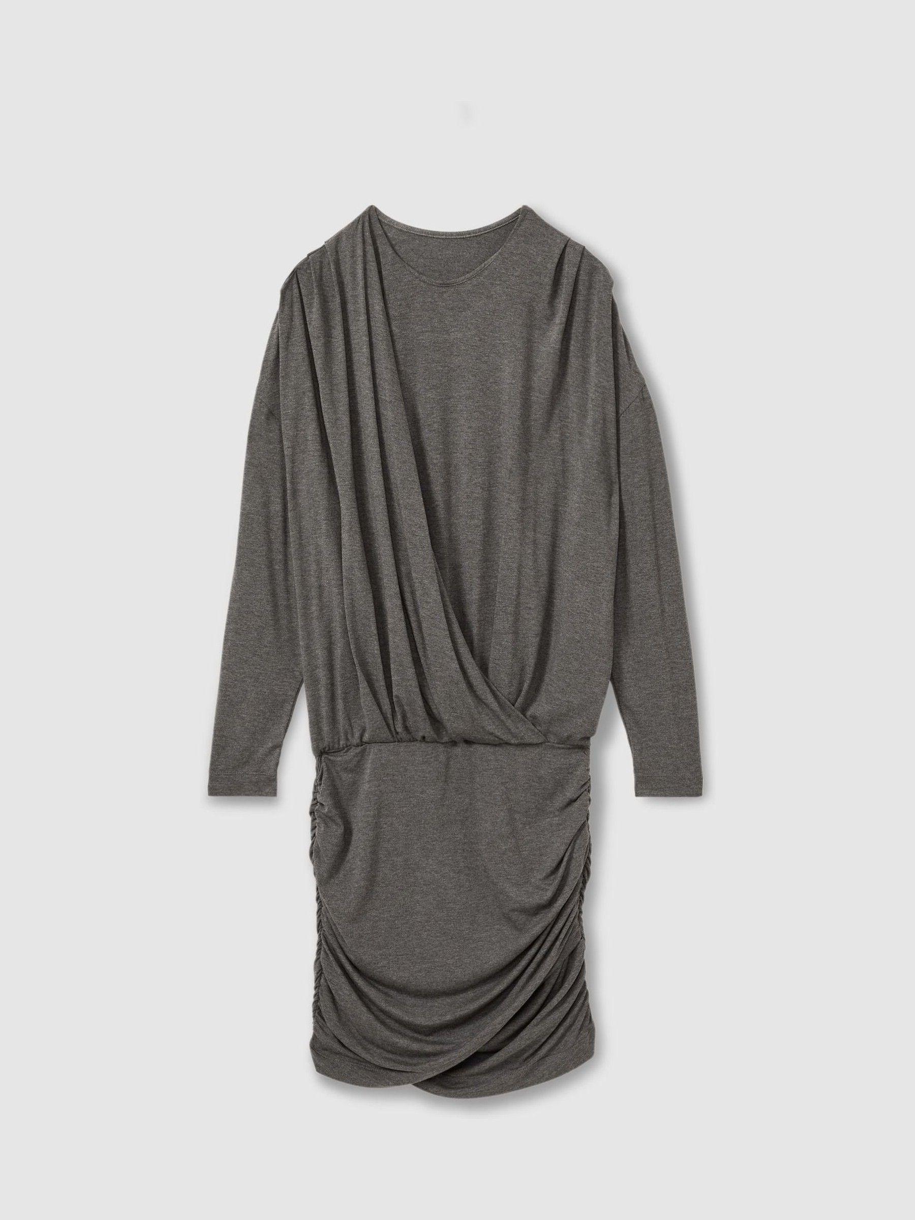Jersey Ruched Blouson Sleeve Mini Dress in Grey Product Image