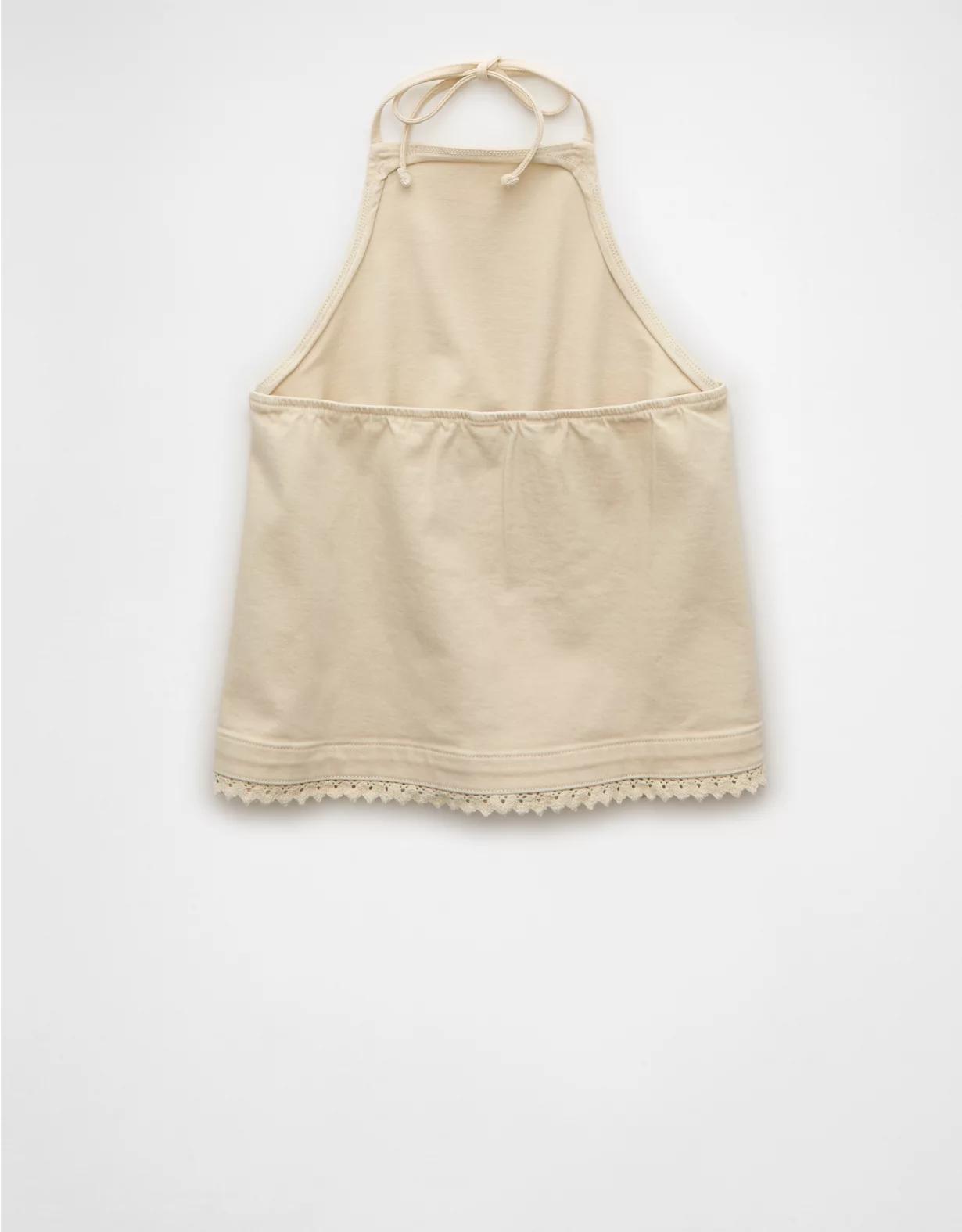 AE Denim Crochet Halter Top Product Image