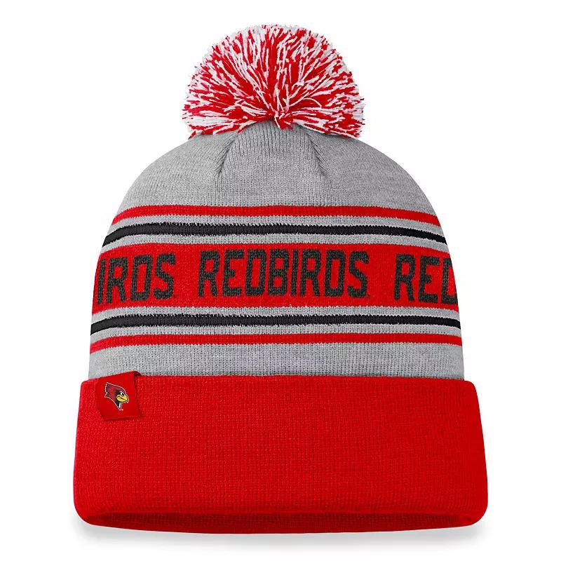 Mens Top of the World Heather Gray Illinois State Redbirds Frigid Cuffed Knit Hat with Pom Product Image