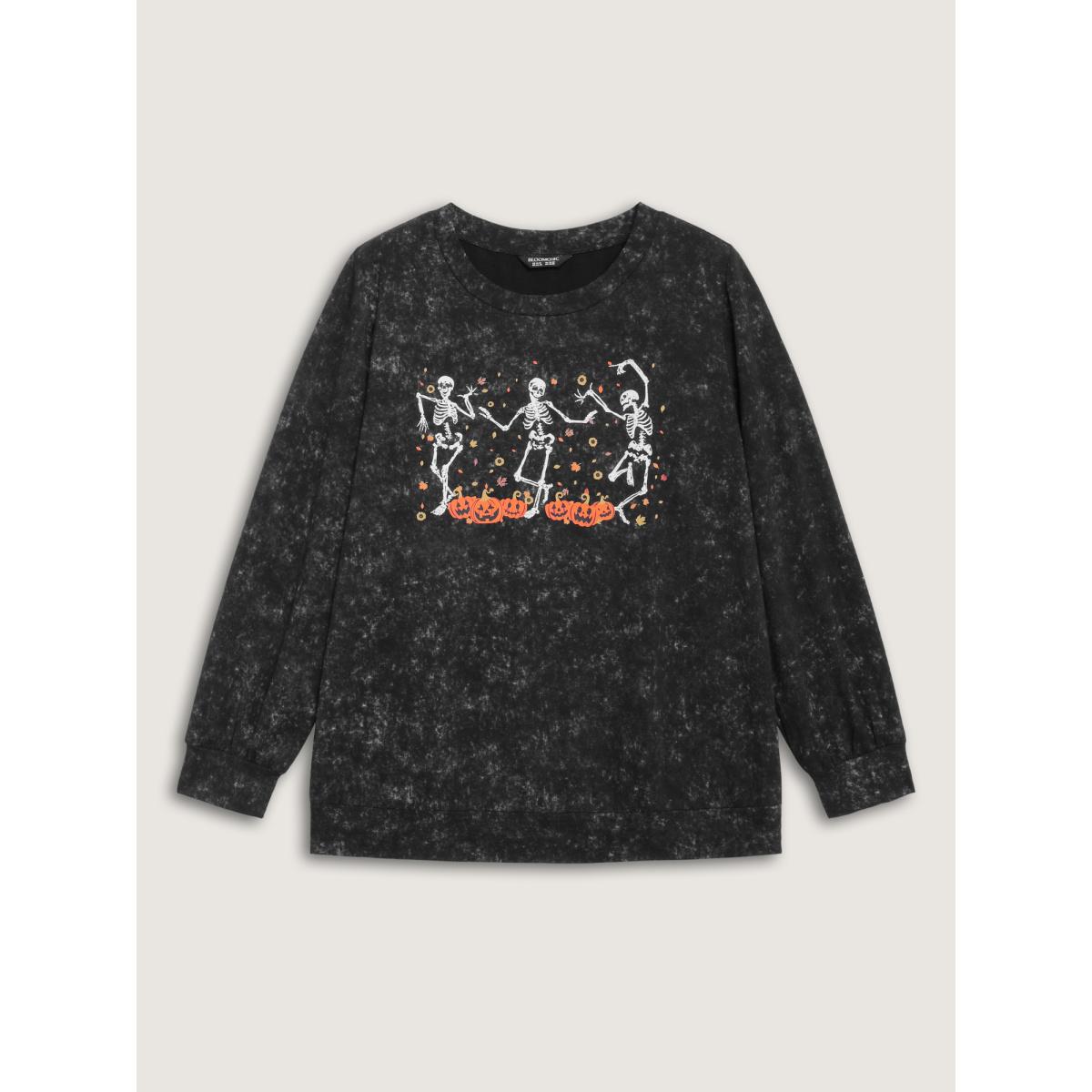 Plus Size Skeleton Halloween Party Snowflake Effect Sweatshirt Women Black Playful Non Round Neck Casual Sweatshirts BloomChic 10/M Product Image