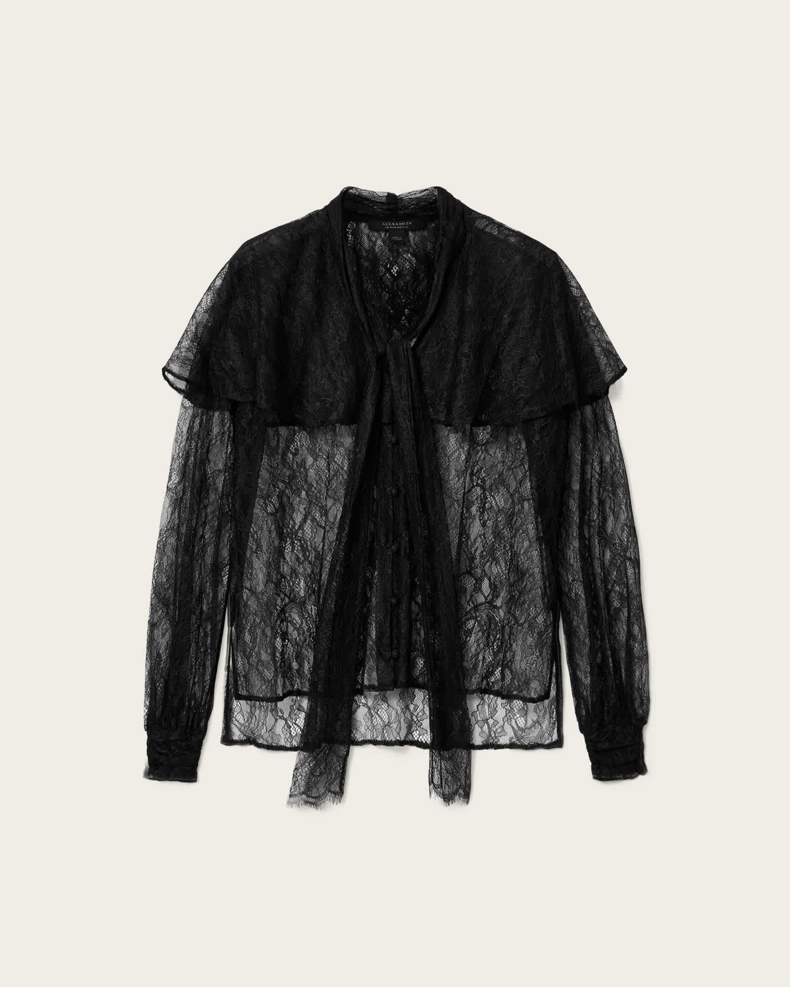 Athena Lace Shirt Black | ALLSAINTS US Product Image