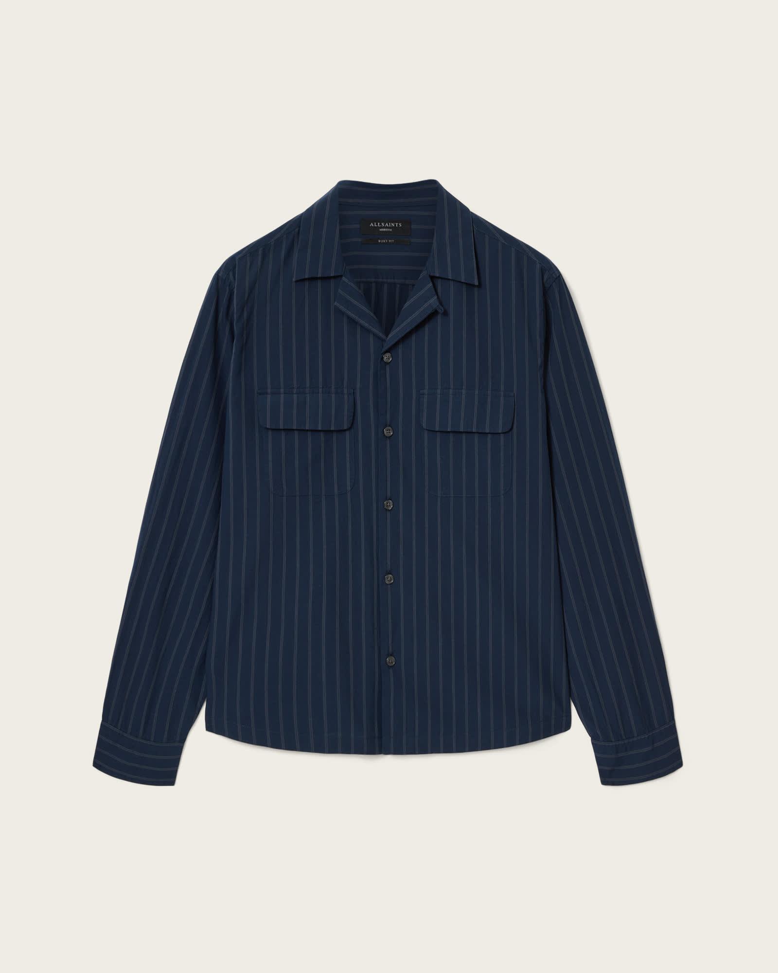 Stanley Striped Long Sleeve Shirt NAVY BLUE | ALLSAINTS US Product Image