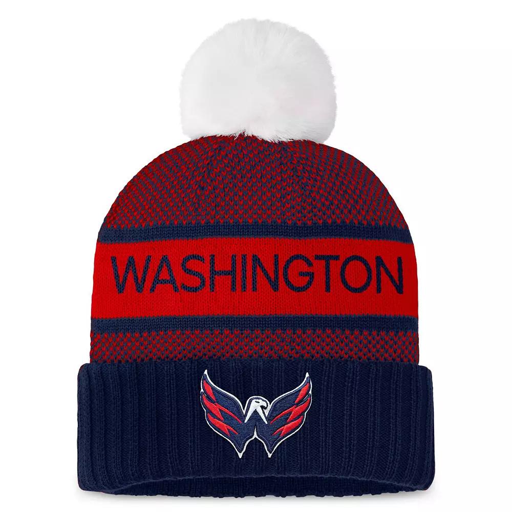 Women's Fanatics Branded  Navy/Red Washington Capitals Authentic Pro Rink Cuffed Knit Hat with Pom, Blue Product Image