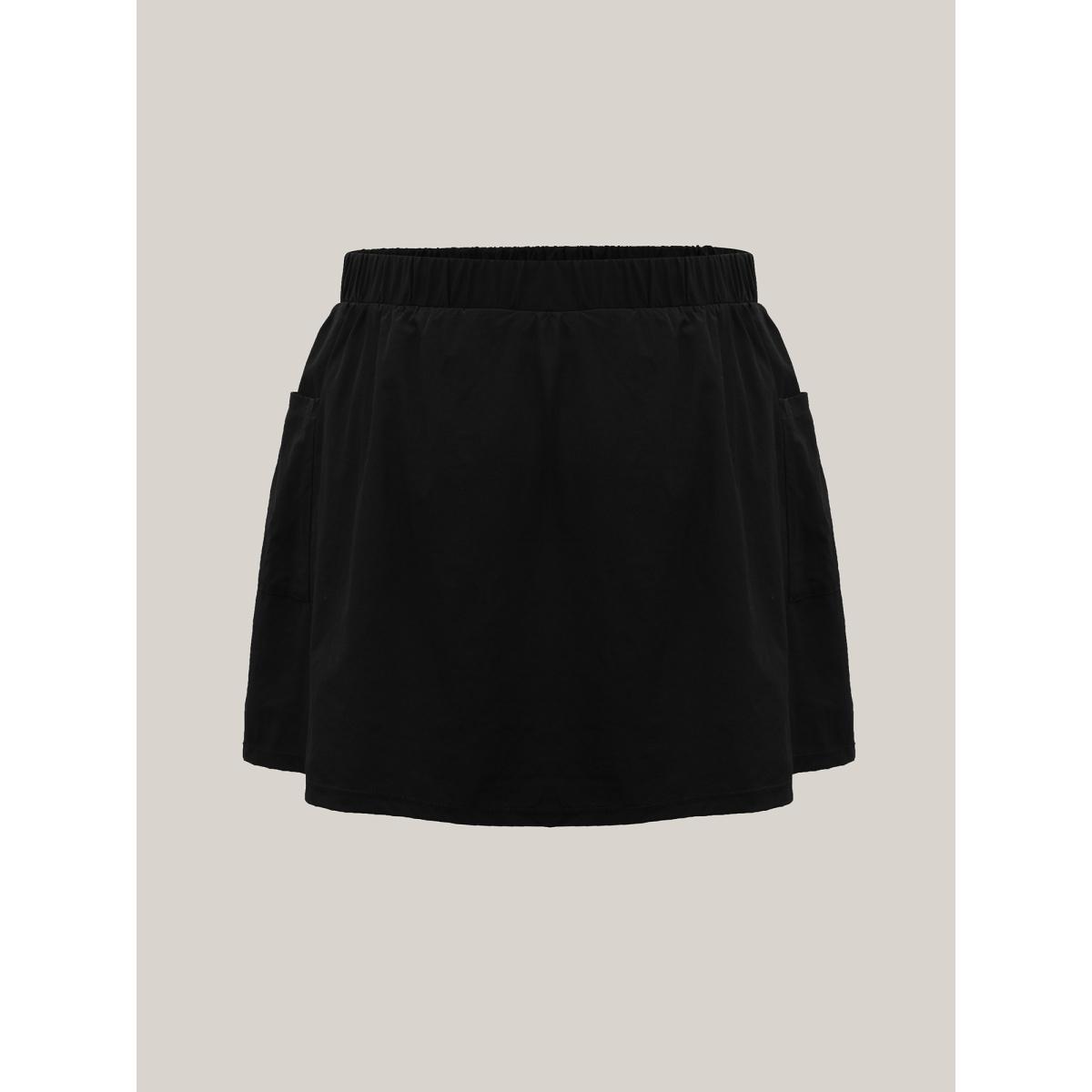 Plus Size Quick Dry Patch Pocket Swim Skirt Women's Swimwear Black Resort Tiered High stretch Bodycon High Rise Patch pocket Curve Swim Bottoms BloomChic 26/4X Product Image