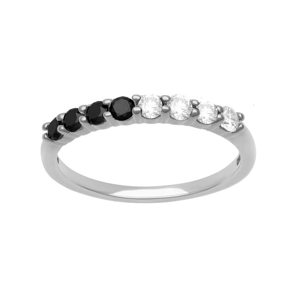 Women's Love Always Sterling Silver 1/2 Carat T.W. Black & White Diamond Semi-Eternity Band, Size: 5 Product Image