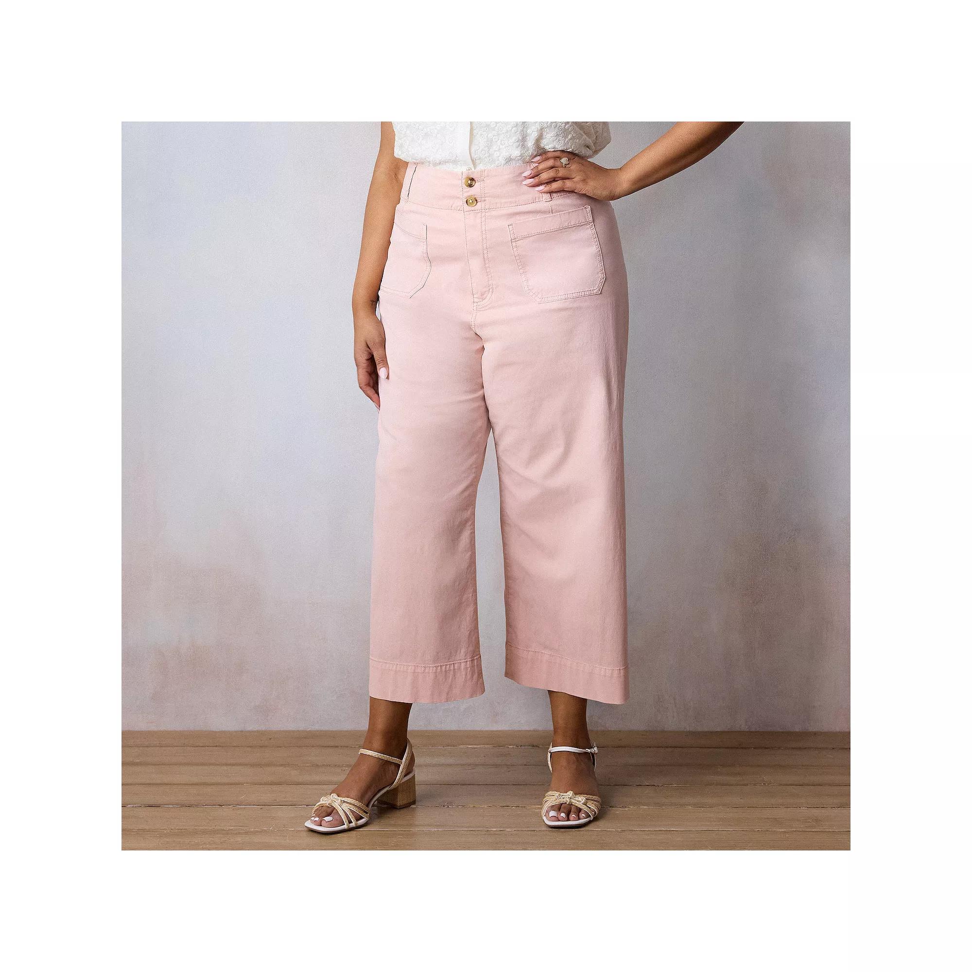 Plus Size LC Lauren Conrad Super High Rise Wildflower Pants, Women's, Size: 22 W, Pink Rhinestone Product Image