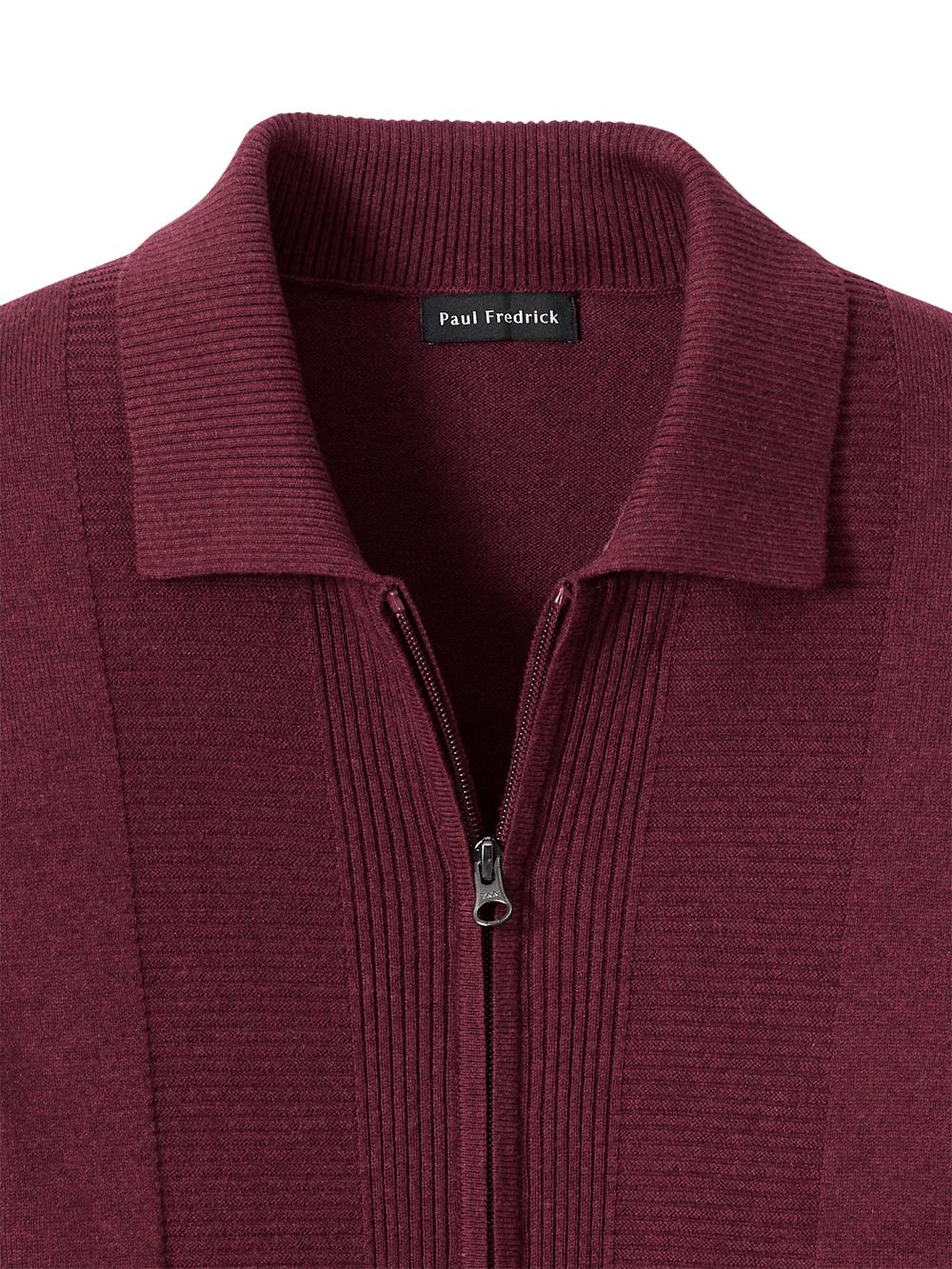 Silk Cotton Cashmere Full Zip Polo - Wine Product Image