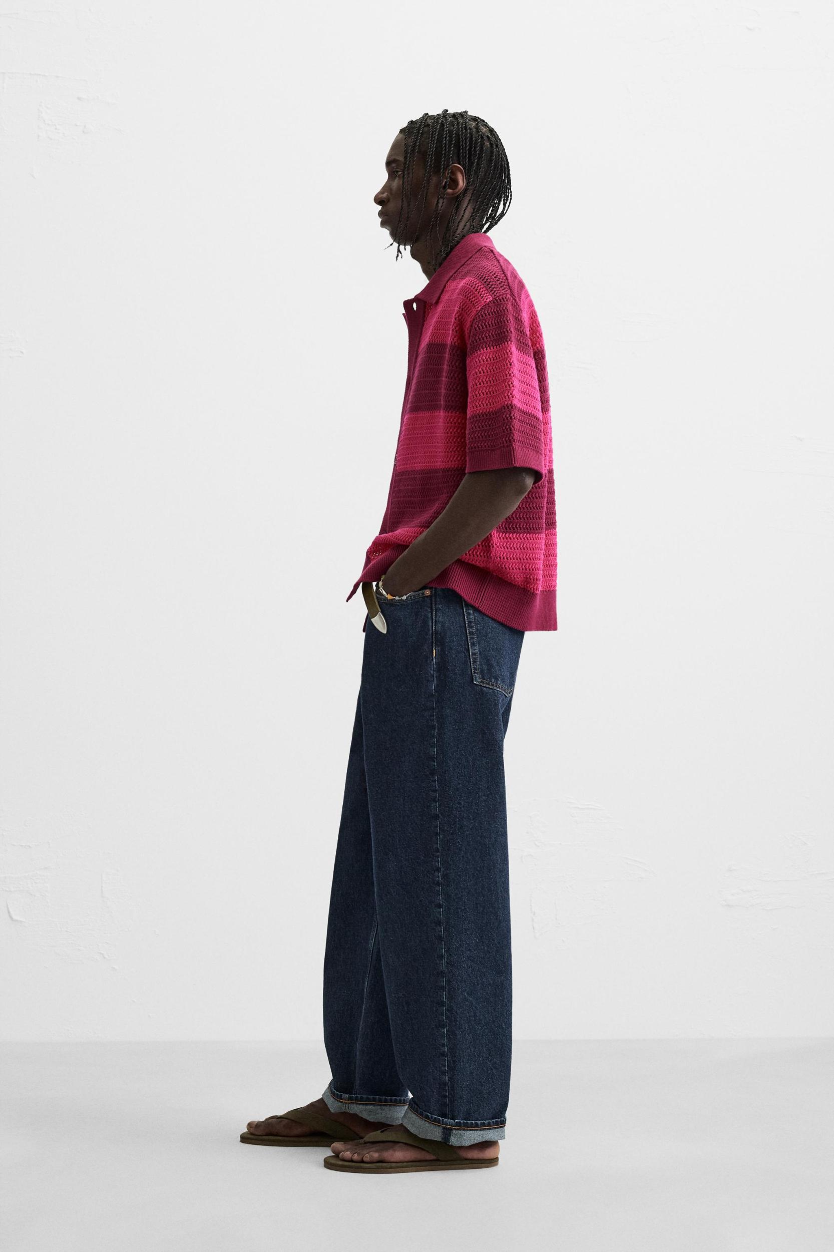 STRIPED OPEN KNIT SHIRT Product Image