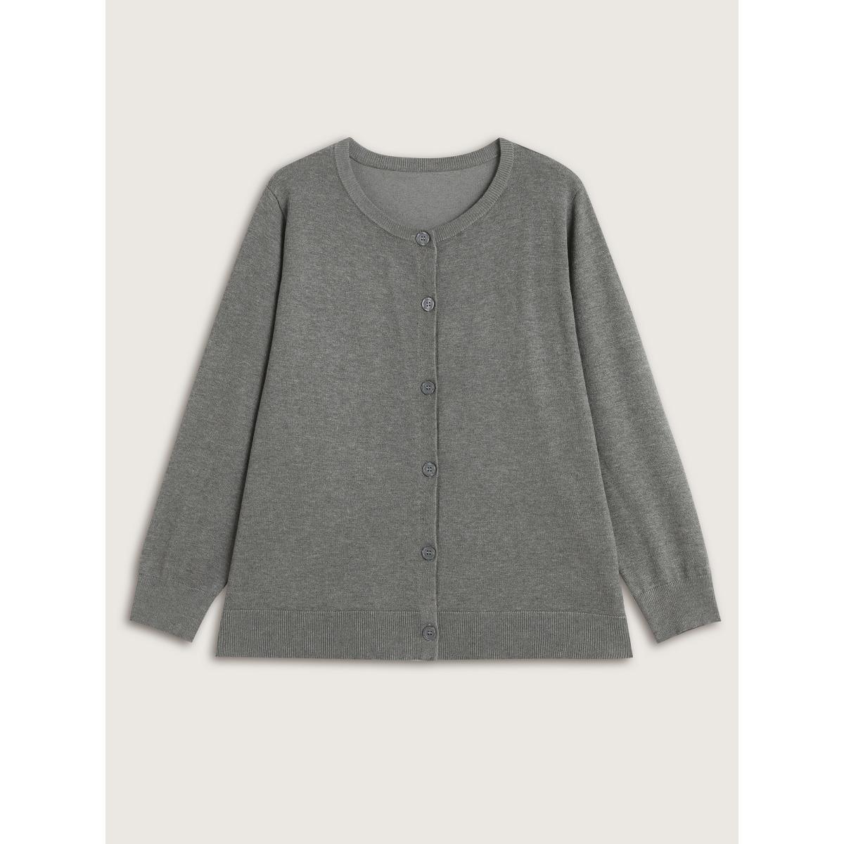 Plus Size Supersoft Button Round Neck Lightweight Cardigan DarkGray Women Leisure Loose Long Sleeve Casual Cardigans BloomChic 10/M Product Image