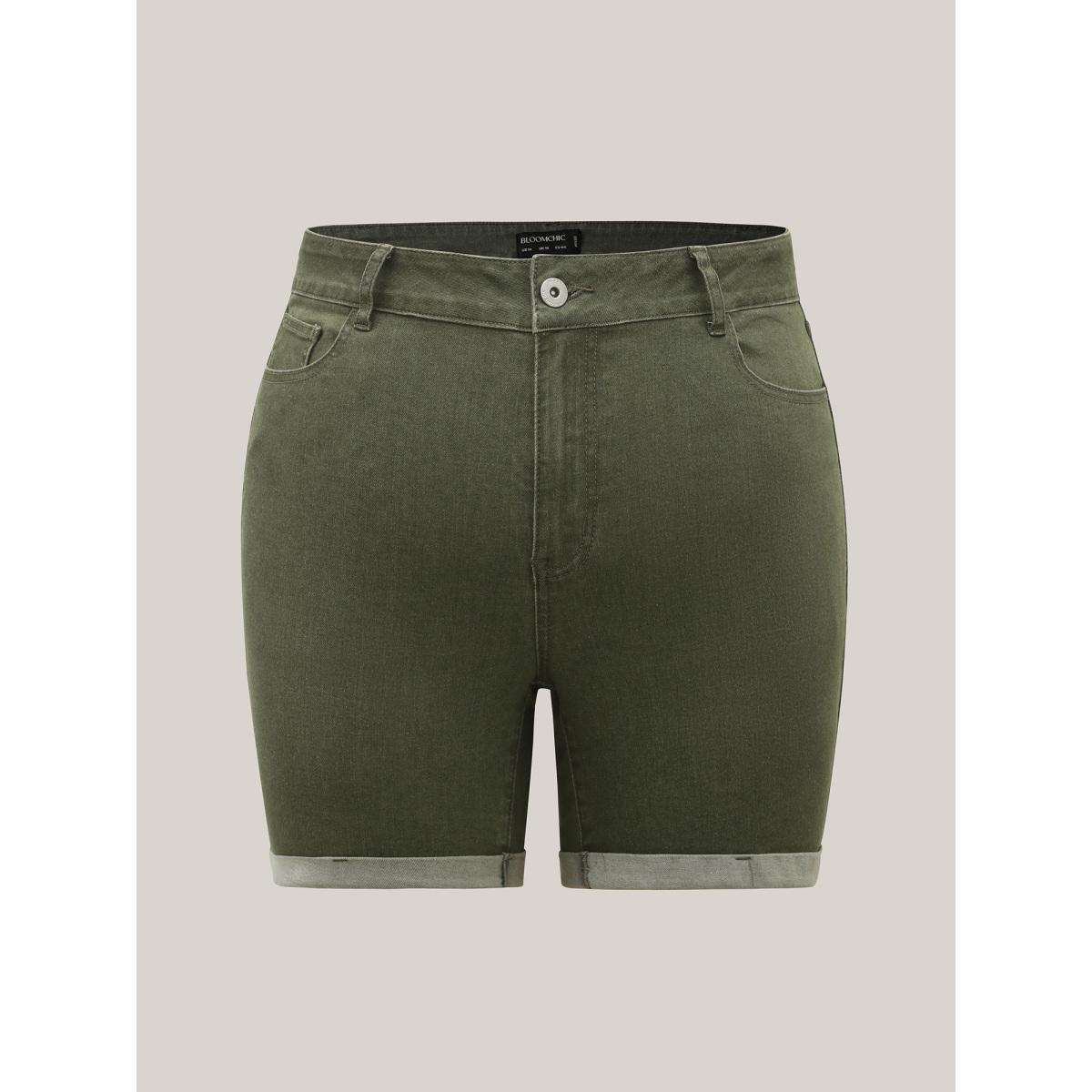Plus Size High-Rise Classic Cut Denim Shorts Women Denimgreen Medium stretch Casual Slanted pocket Leisure Denim Shorts BloomChic 30/6X Product Image