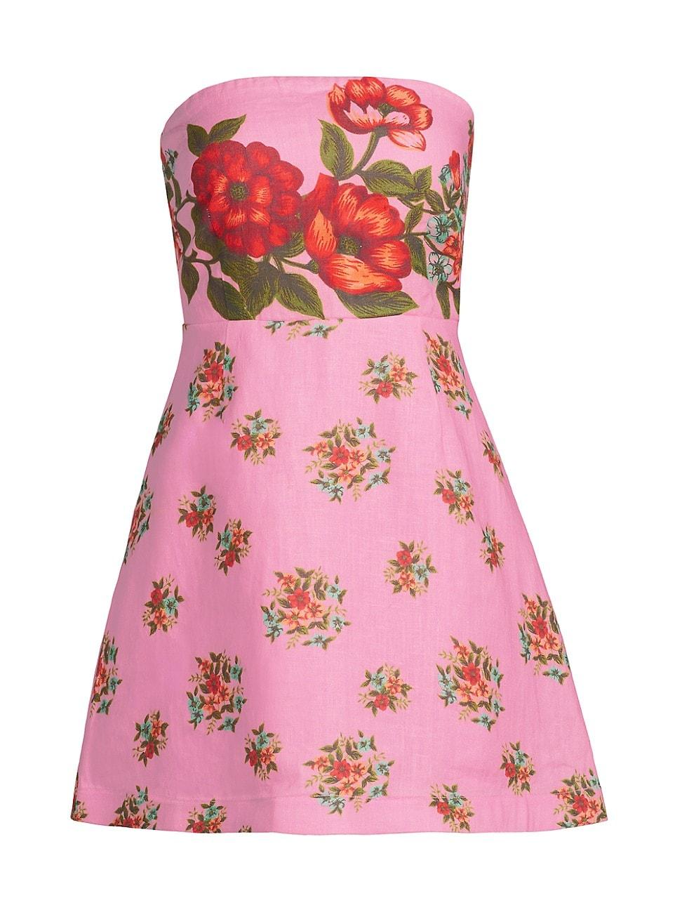 Womens Beatrix Floral Linen Strapless A-Line Minidress Product Image