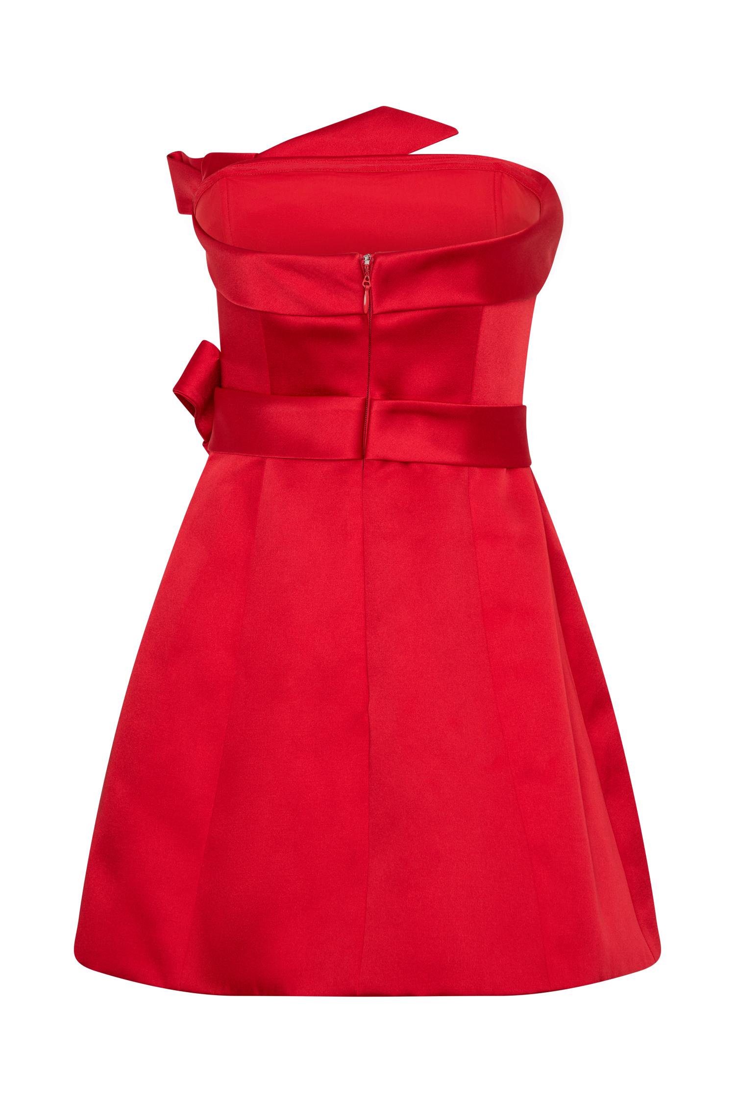 Tatiana Satin Strapless Bow Mini Dress - Red Product Image