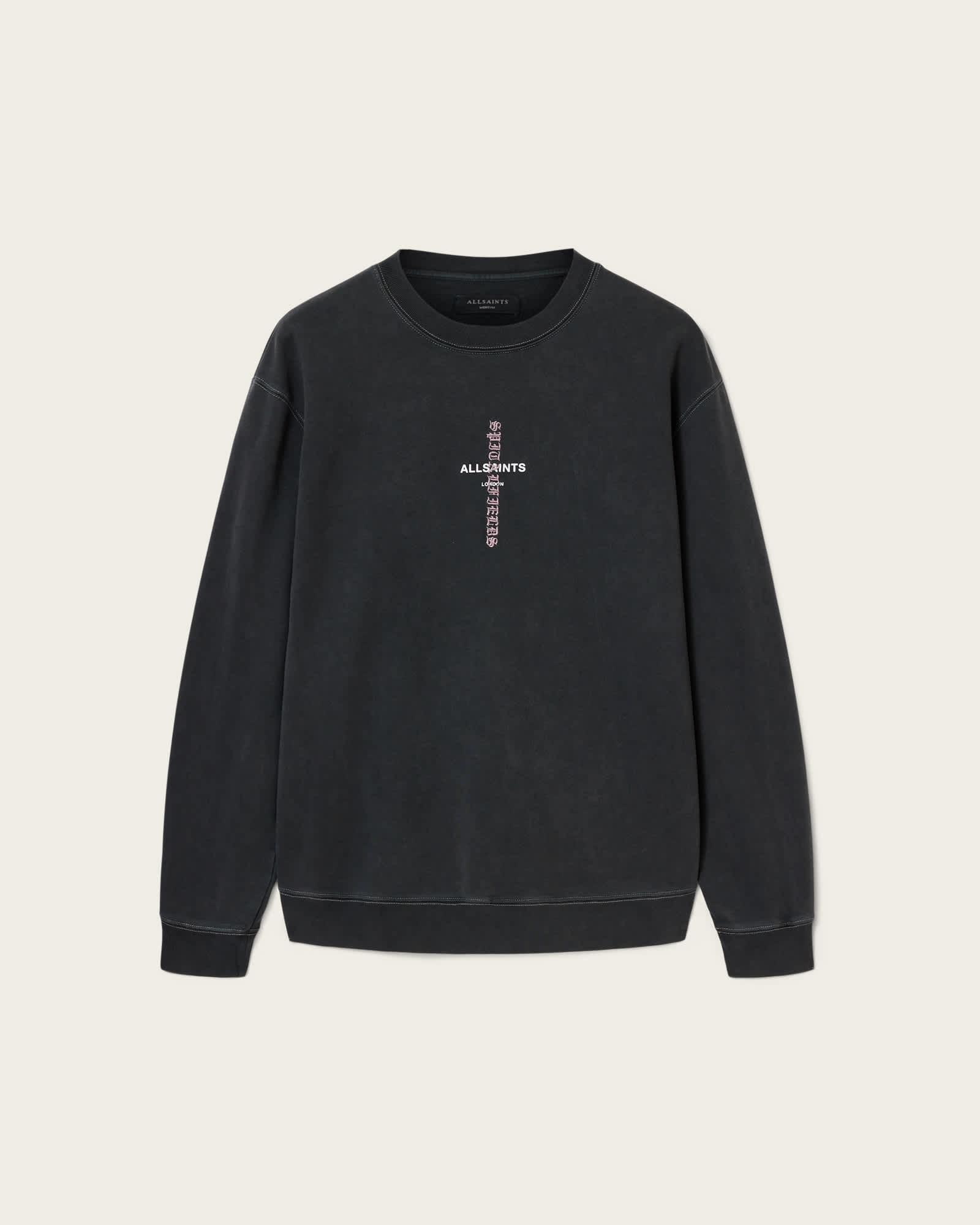Knox Boxy Embroidered Sweatshirt Washed Black | ALLSAINTS US Product Image