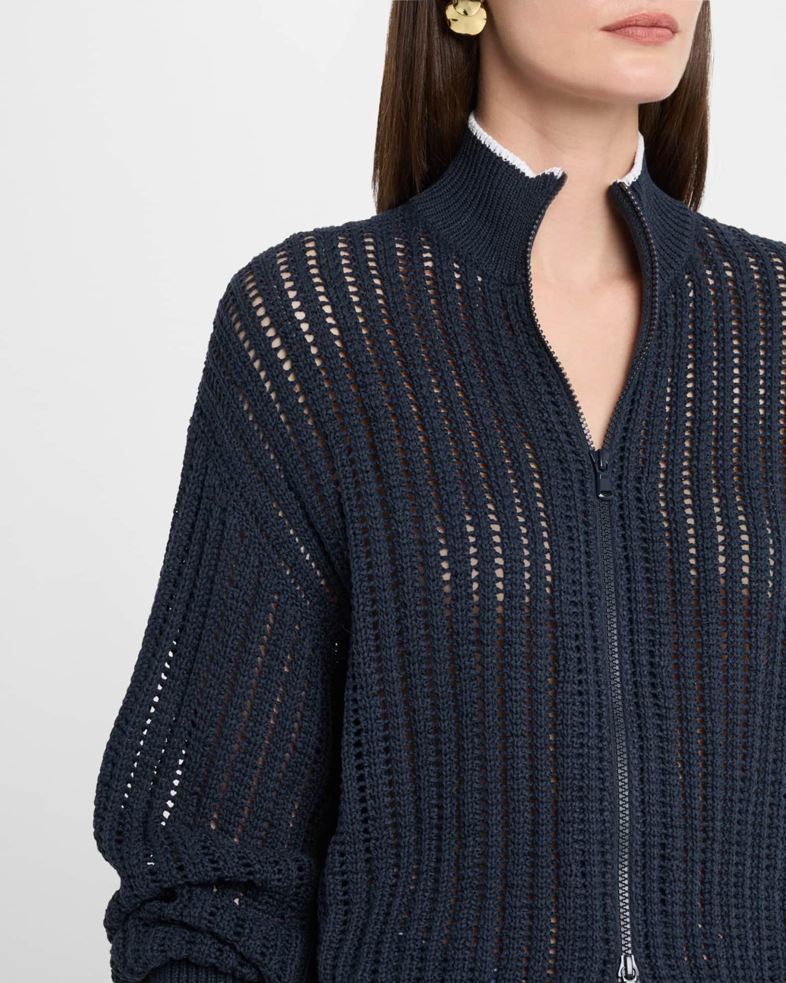 Cotton Open-Knit Zip Cardigan Product Image