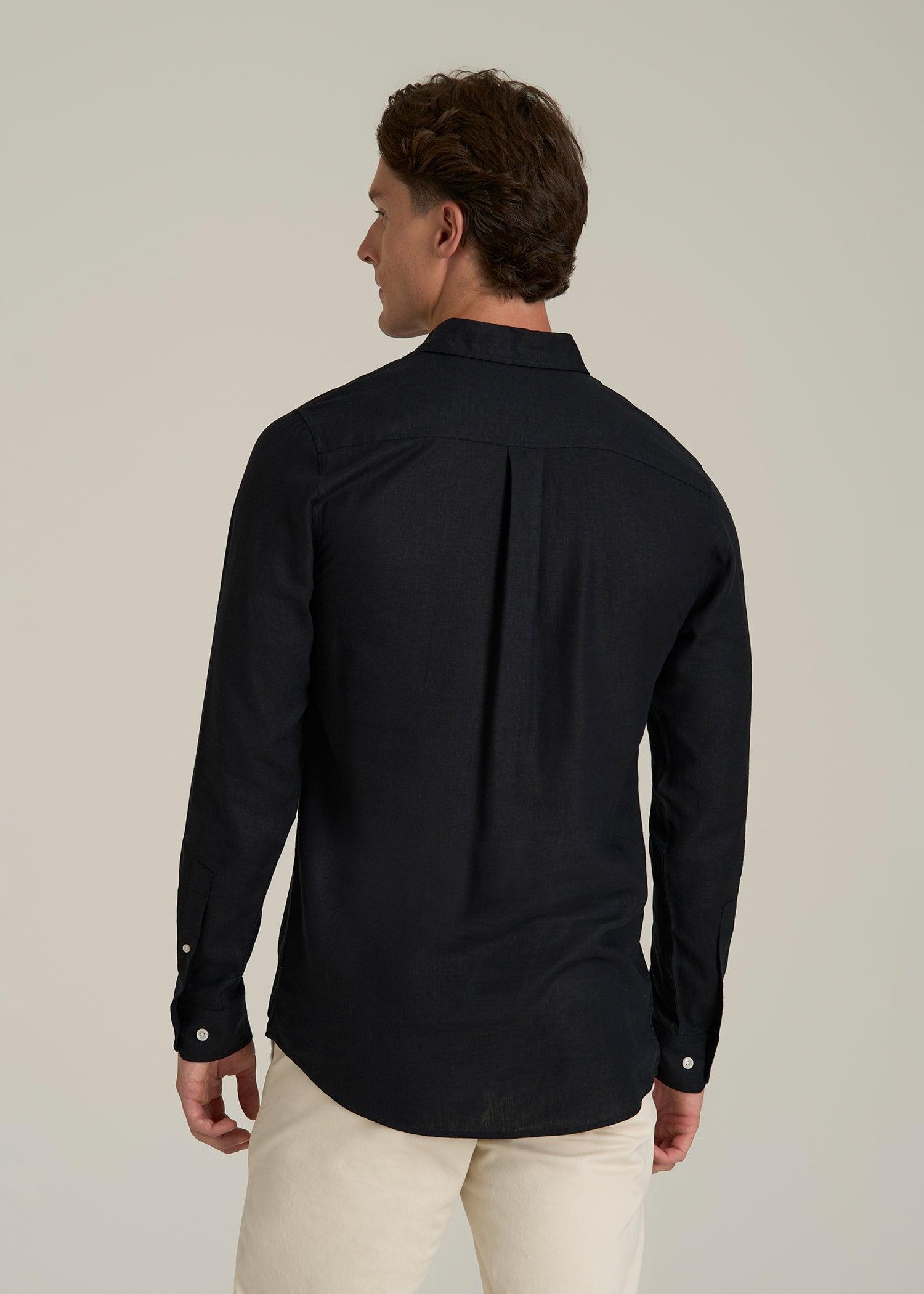 Linen Popover Shirt for Tall Men in Black Male Product Image