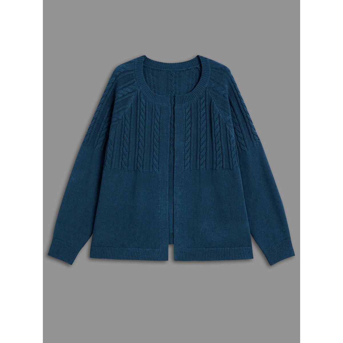 Plus Size Supersoft Essentials Cable Knit Open-Front Cardigan Aegean Women Casual Loose Long Sleeve Everyday Cardigans BloomChic 28/5X Product Image