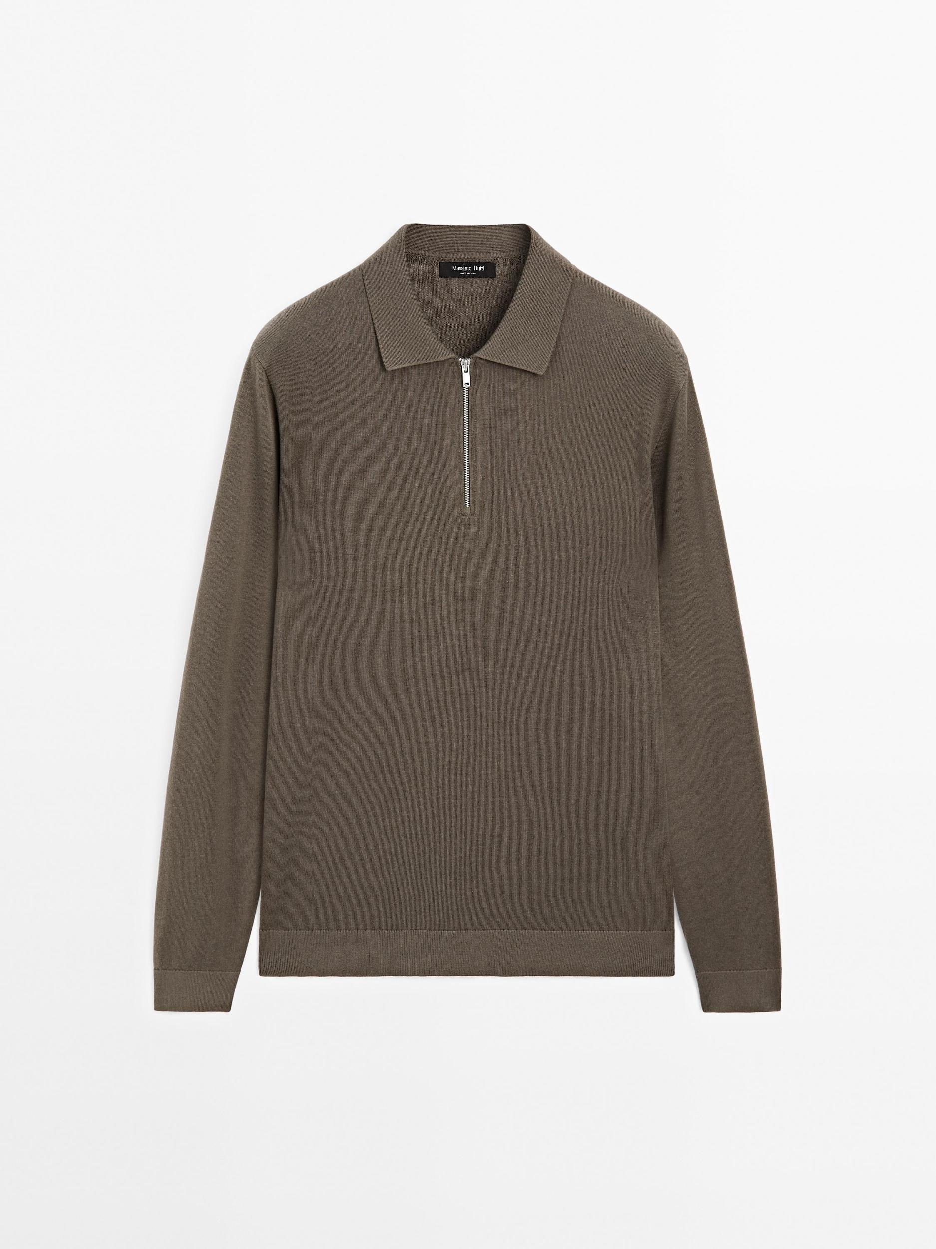 Knit polo sweater with zip Product Image