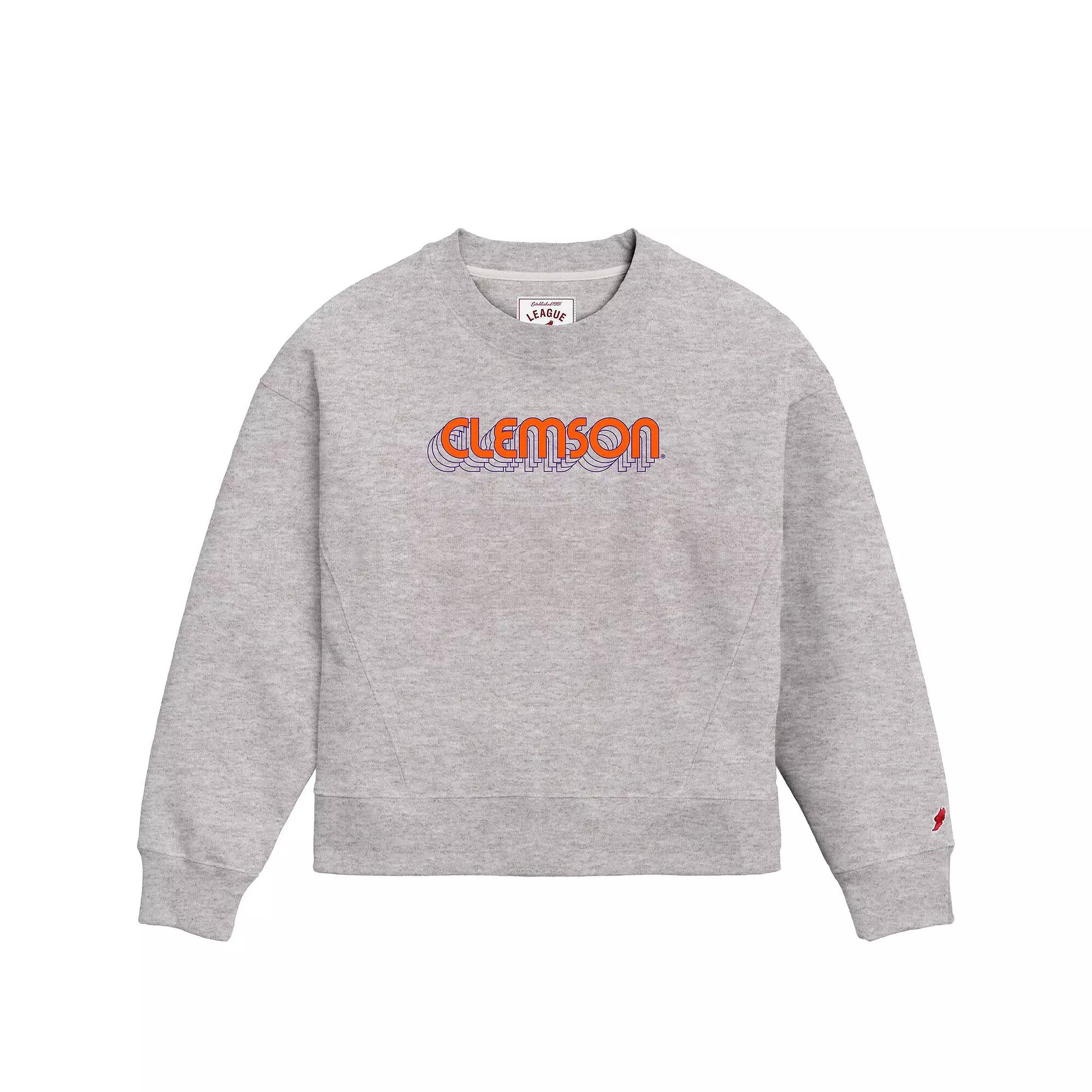 Women's League Collegiate Wear Ash Clemson Tigers Boxy Pullover Sweatshirt, Size: XL, Black Product Image