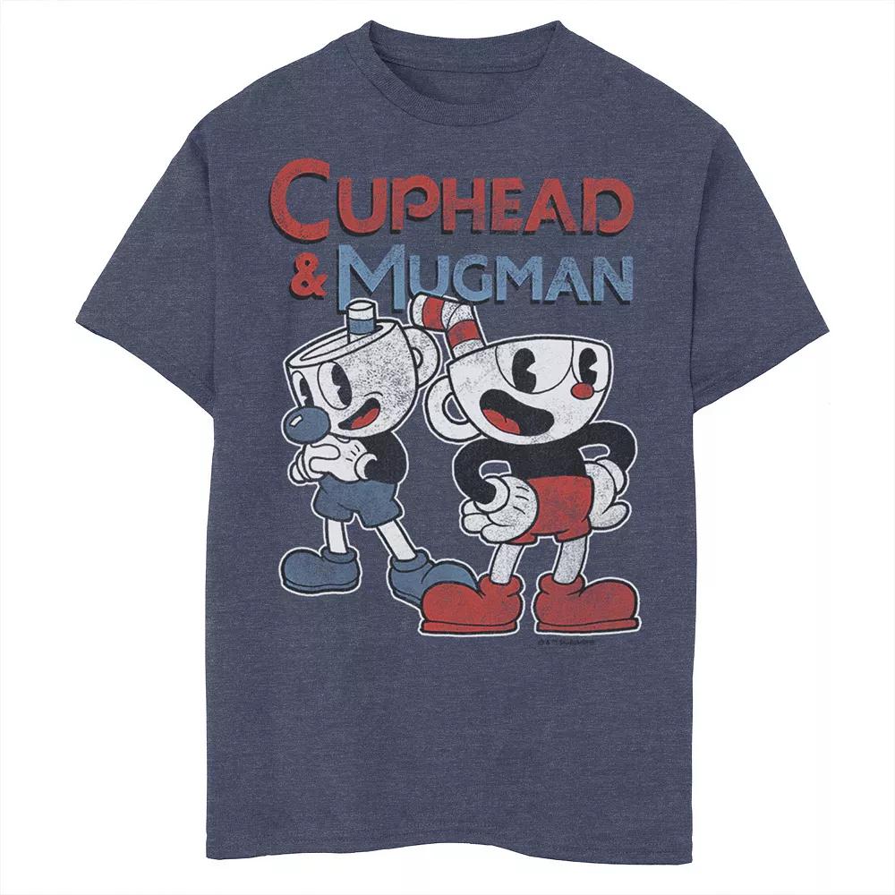 Boys 8-20 Cuphead and Mugman Dynamic Duo Tee, Boy's, Size: Large, Navy Grey Product Image