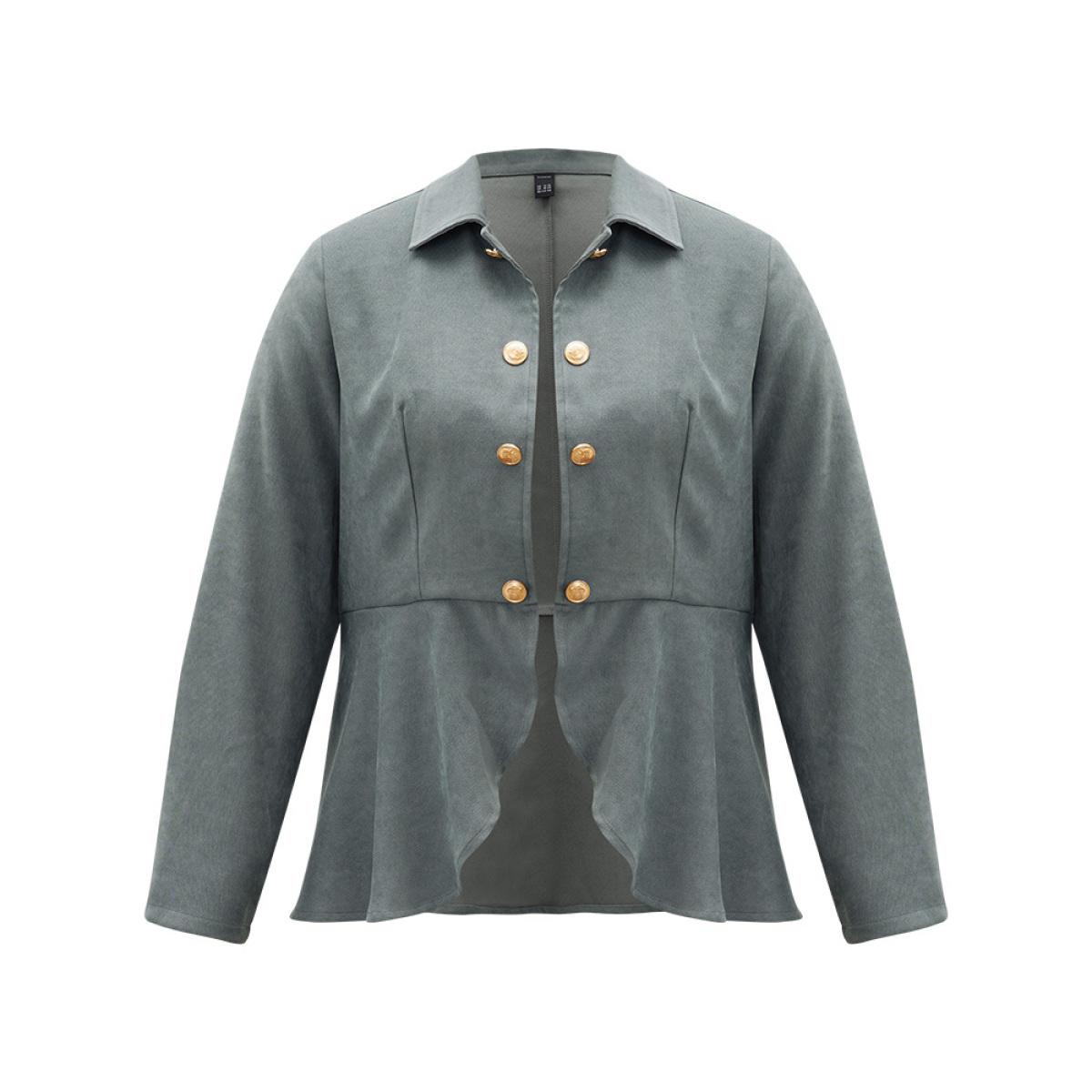 Plus Size Plain Metal Button Detail Asymmetrical Hem Pleated Jacket Women DarkGray Plain Dailywear Jackets BloomChic 22-24/3X Product Image