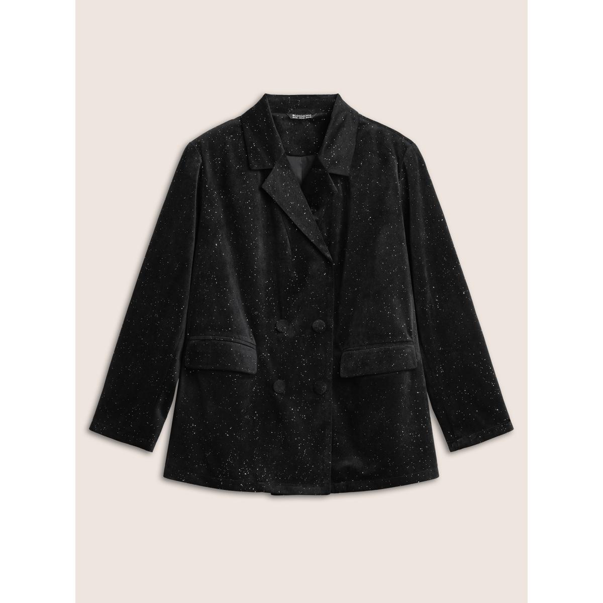 Plus Size Galaxy Glitter Pocket Suit Collar Blazer Black Women Party Plain Non Sleeve Long Sleeve Suit Collar 26/4X Open pocket with flap Cocktail Blazers BloomChic Product Image