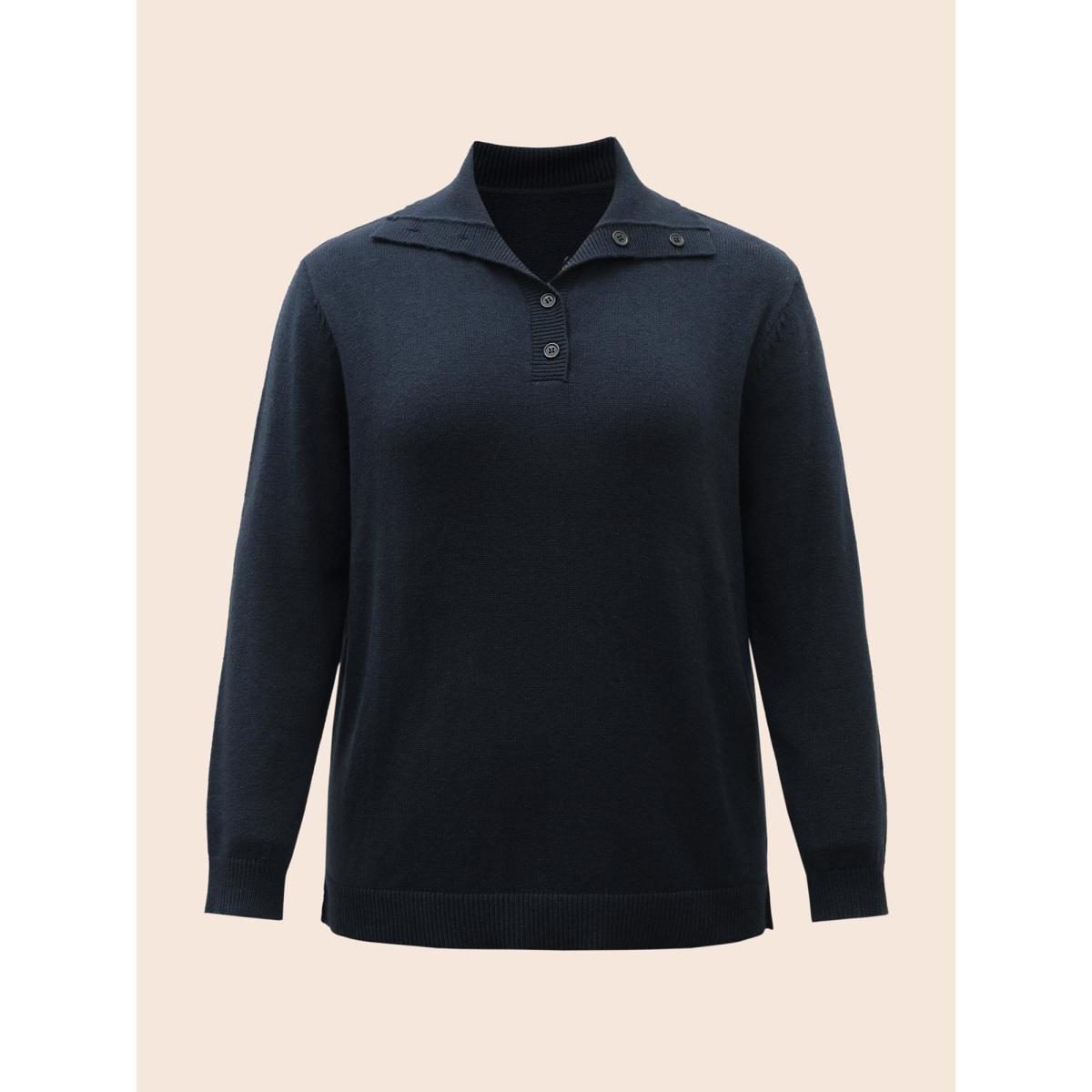 Plus Size Airy Cozy Lapel Collar Button Up Pullover Midnight Women Casual Long Sleeve Lapel Collar Everyday Pullovers BloomChic 14-16/1X Product Image