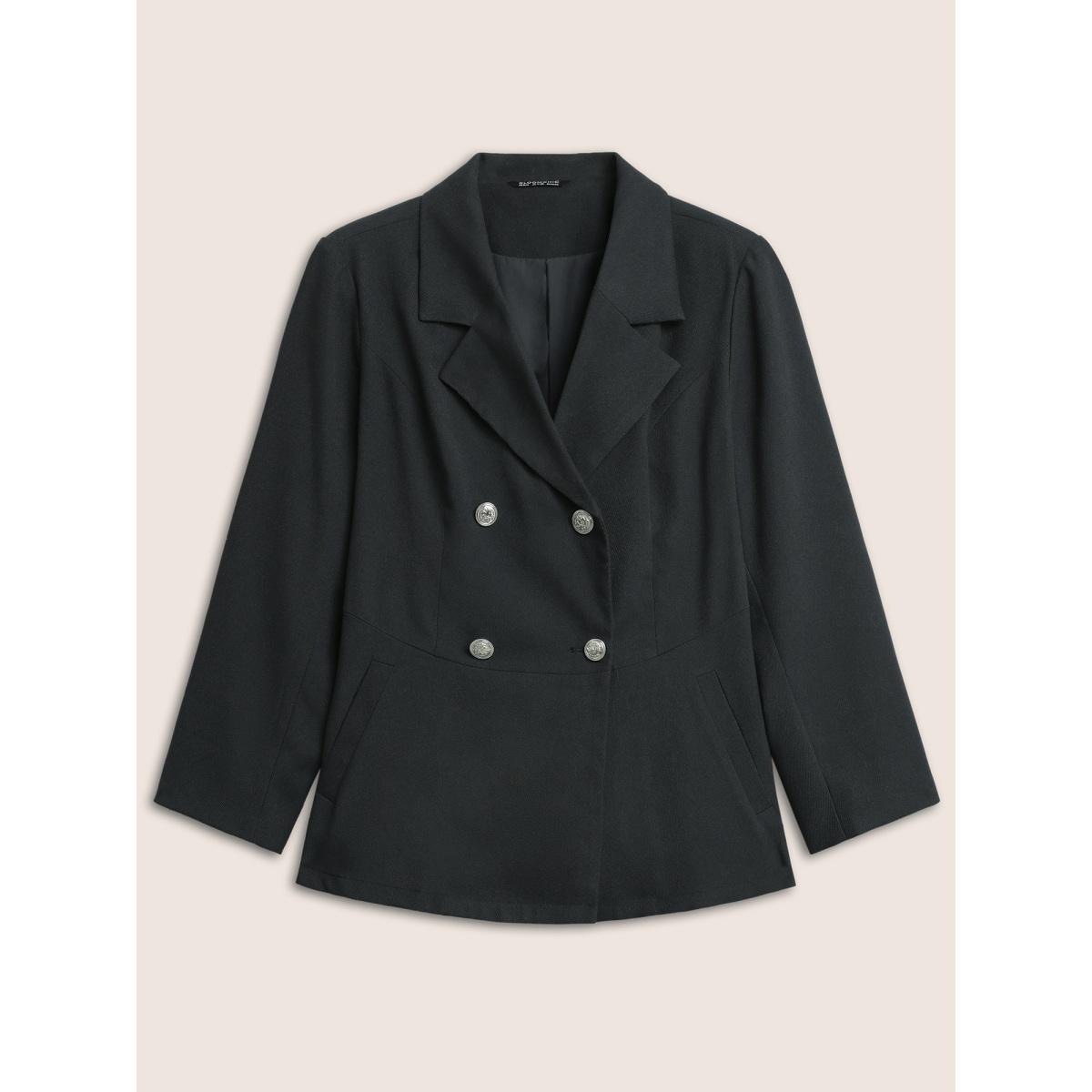 Plus Size Suit Collar Double Breasted Metal Detail Blazer Midnight Women Office Plain Non Sleeve Long Sleeve Suit Collar 28/5X Slanted pocket At the Office Blazers BloomChic Product Image