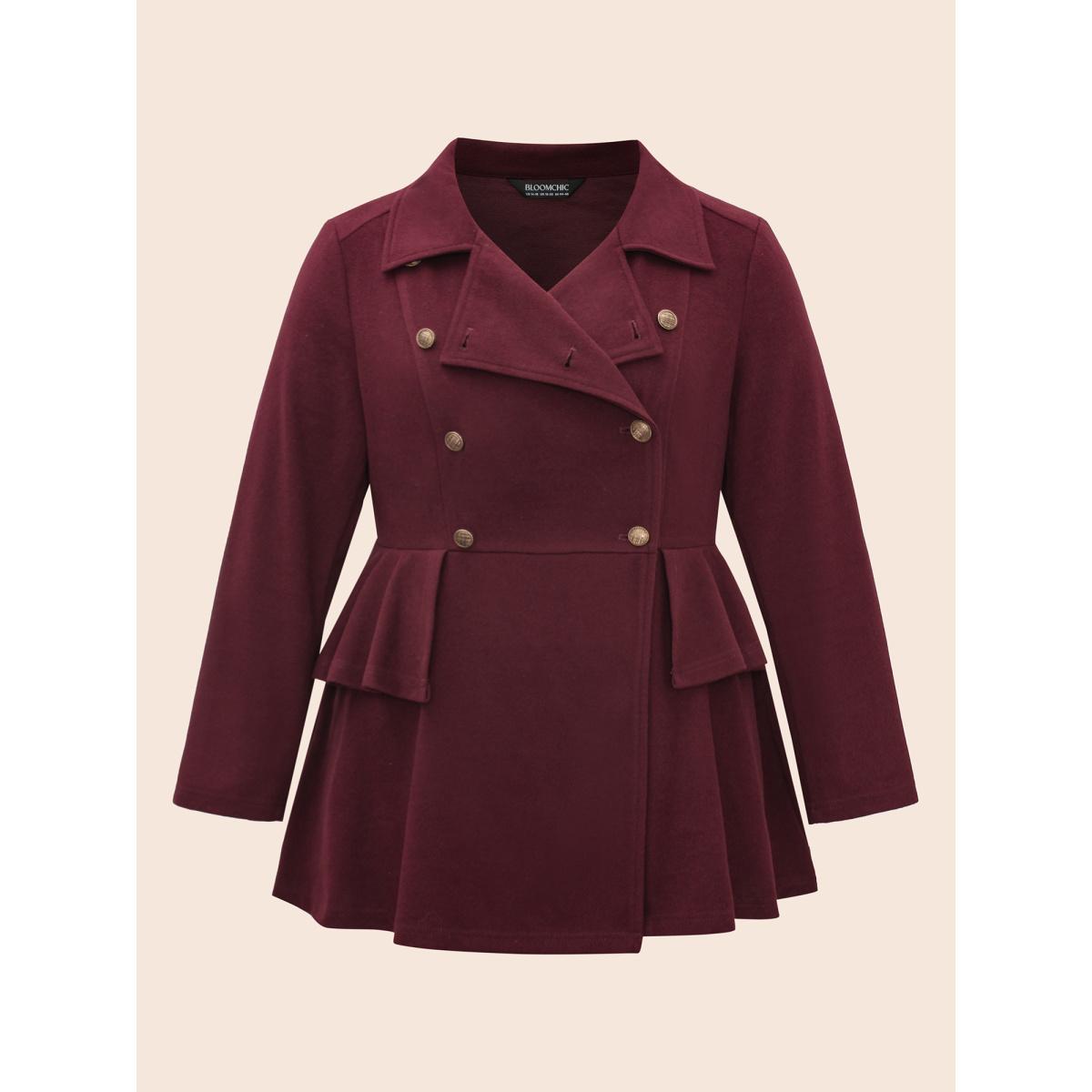 Plus Size Plain Button Up Ruffle Trim Coat Women Scarlet Elegant Button Bodycon Ladies Everyday Winter Coats BloomChic 14-16/1X Product Image