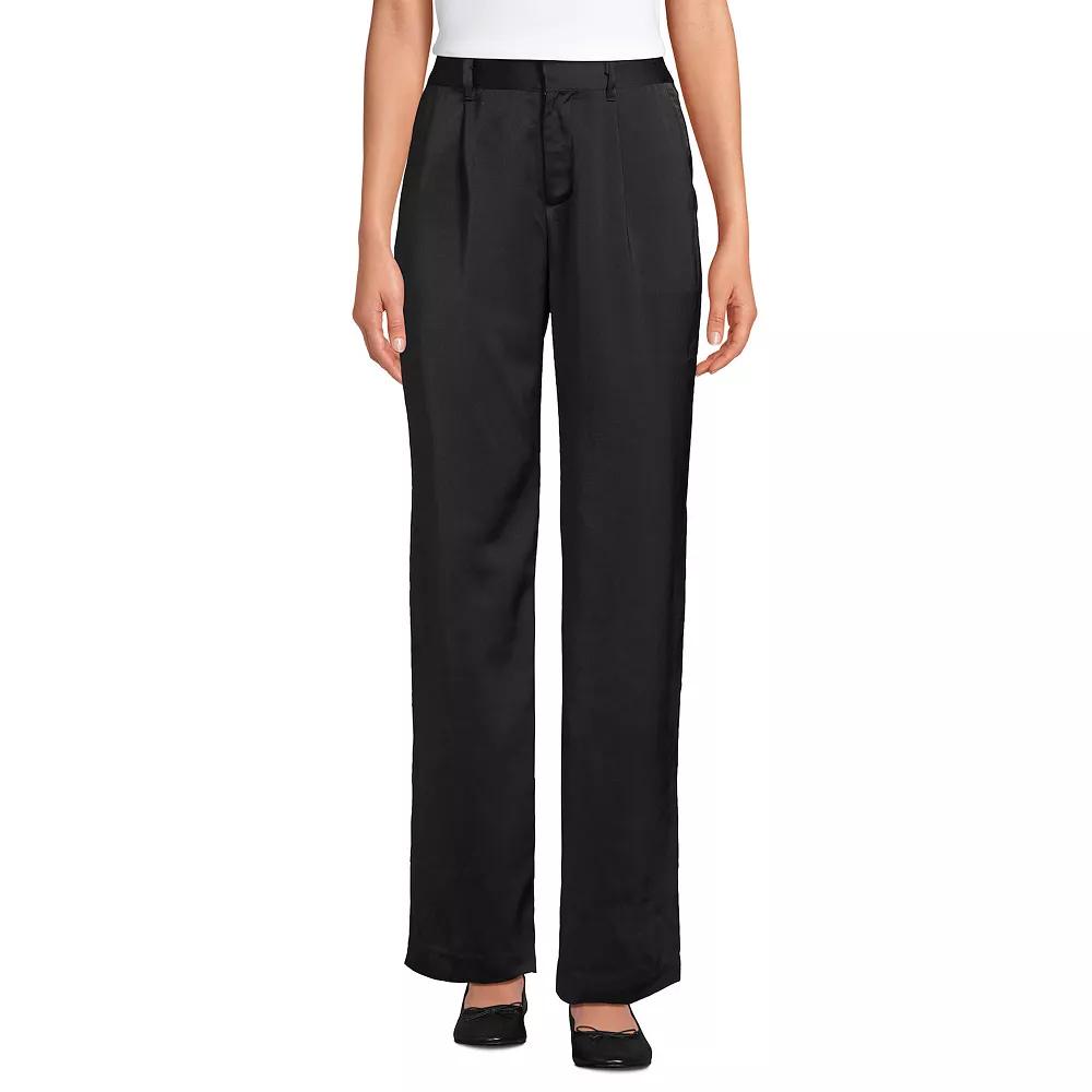 Women's Lands' End Satin Wide Leg Pleated Pants,  Product Image