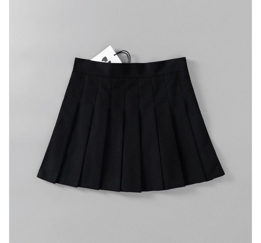 High Waist Plain Pleated Mini A-Line Skirt Product Image