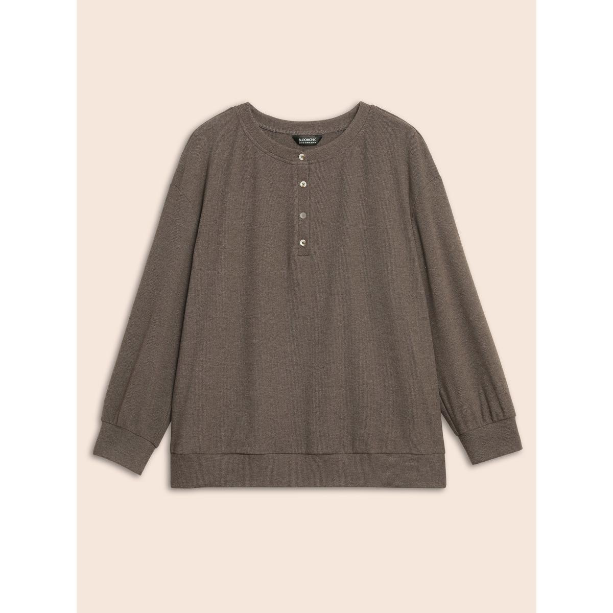 Plus Size Airy Cozy Drop Shoulder T-shirt DarkBrown Women Casual Texture Round Neck Everyday T-shirts BloomChic 28/5X Product Image