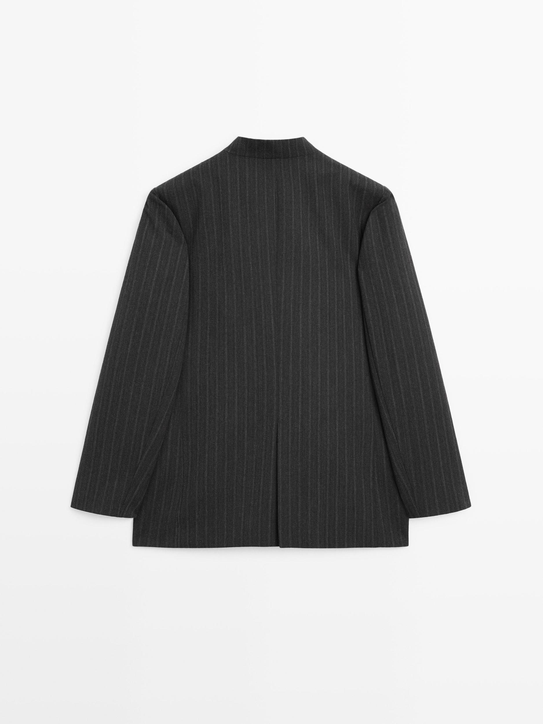 100% wool striped blazer with collar detail Product Image