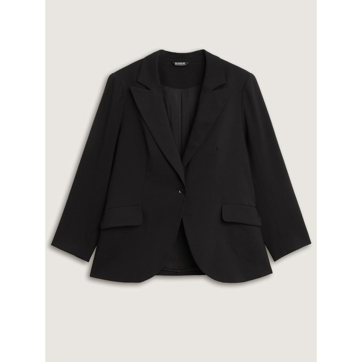 Plus Size Stretch Woven Pocket Slim-Fit Blazer Black Women Office Button Sleeve Extra Long Sleeve Suit Collar 26/4X Open pocket with flap Office Blazers BloomChic Product Image