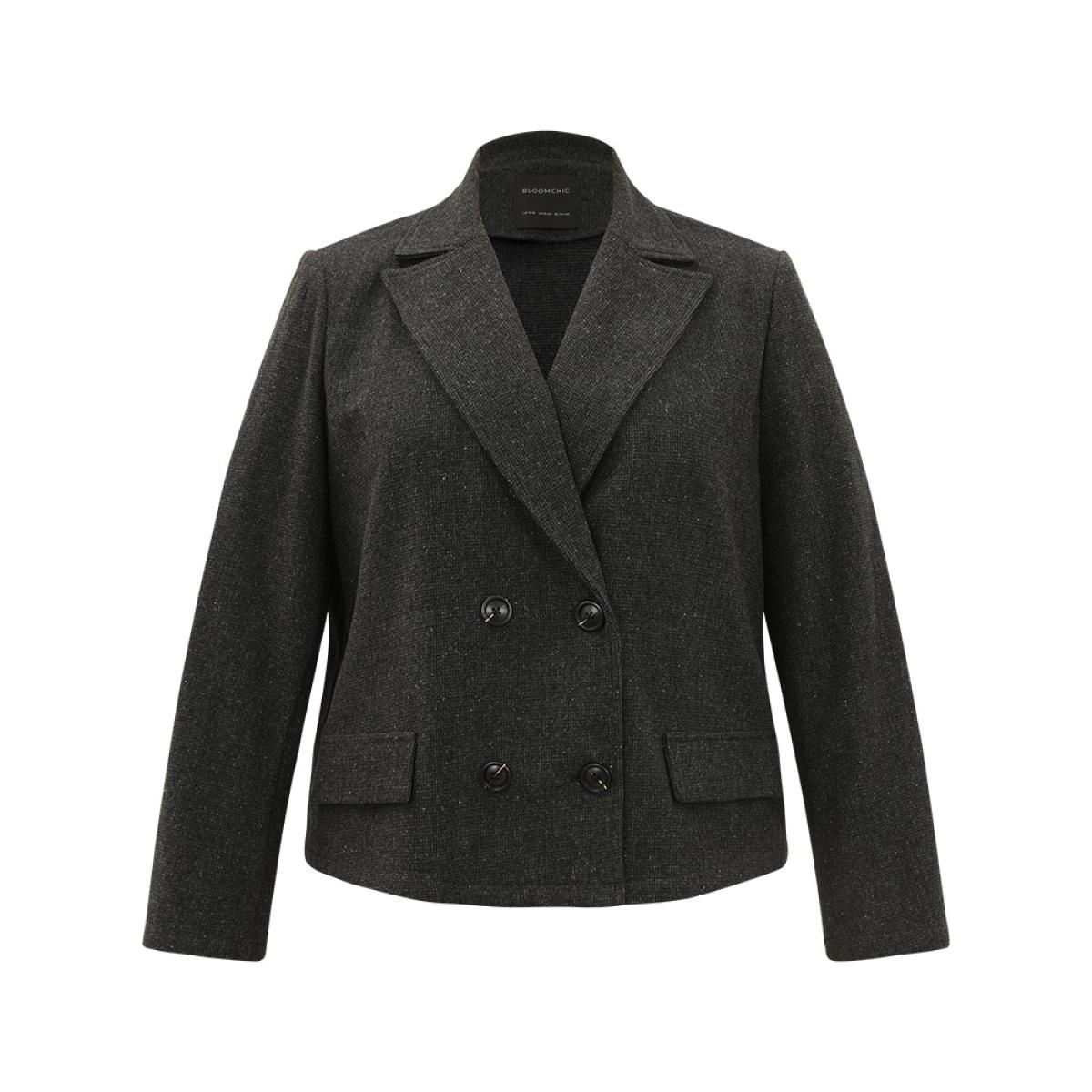 Plus Size Lapel Collar Plain Textured Button Up Blazer DimGray Women Office Plain Plain Sleeve Long Sleeve Lapel Collar 18-20/2X Office Blazers BloomChic Product Image