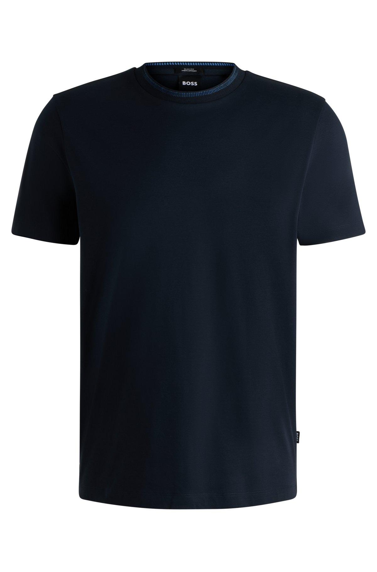 Mercerized-cotton slim-fit T-shirt with collar stripe Product Image